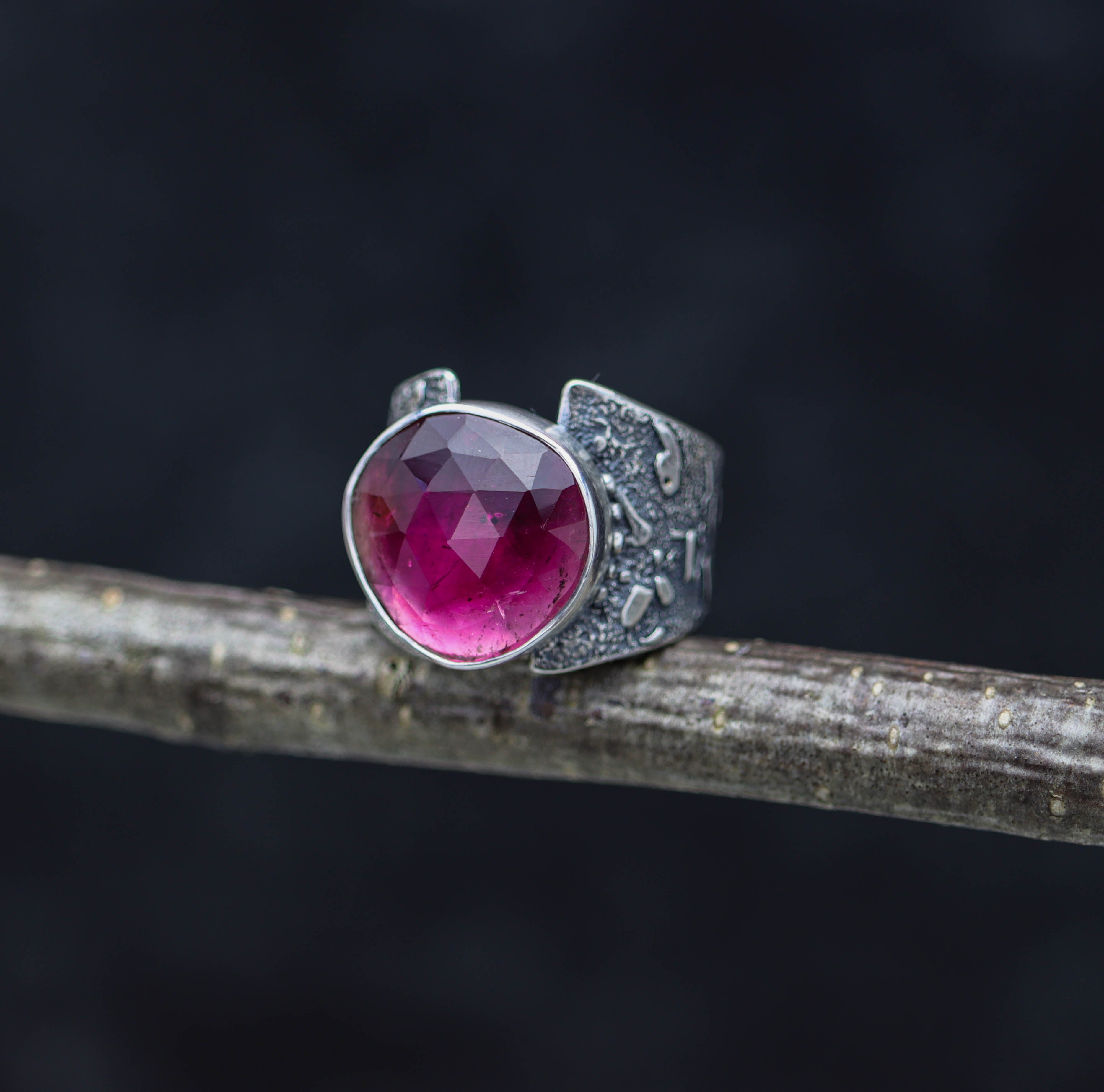 Pink Watermelon Tourmaline Sterling Silver Wide Band Ring