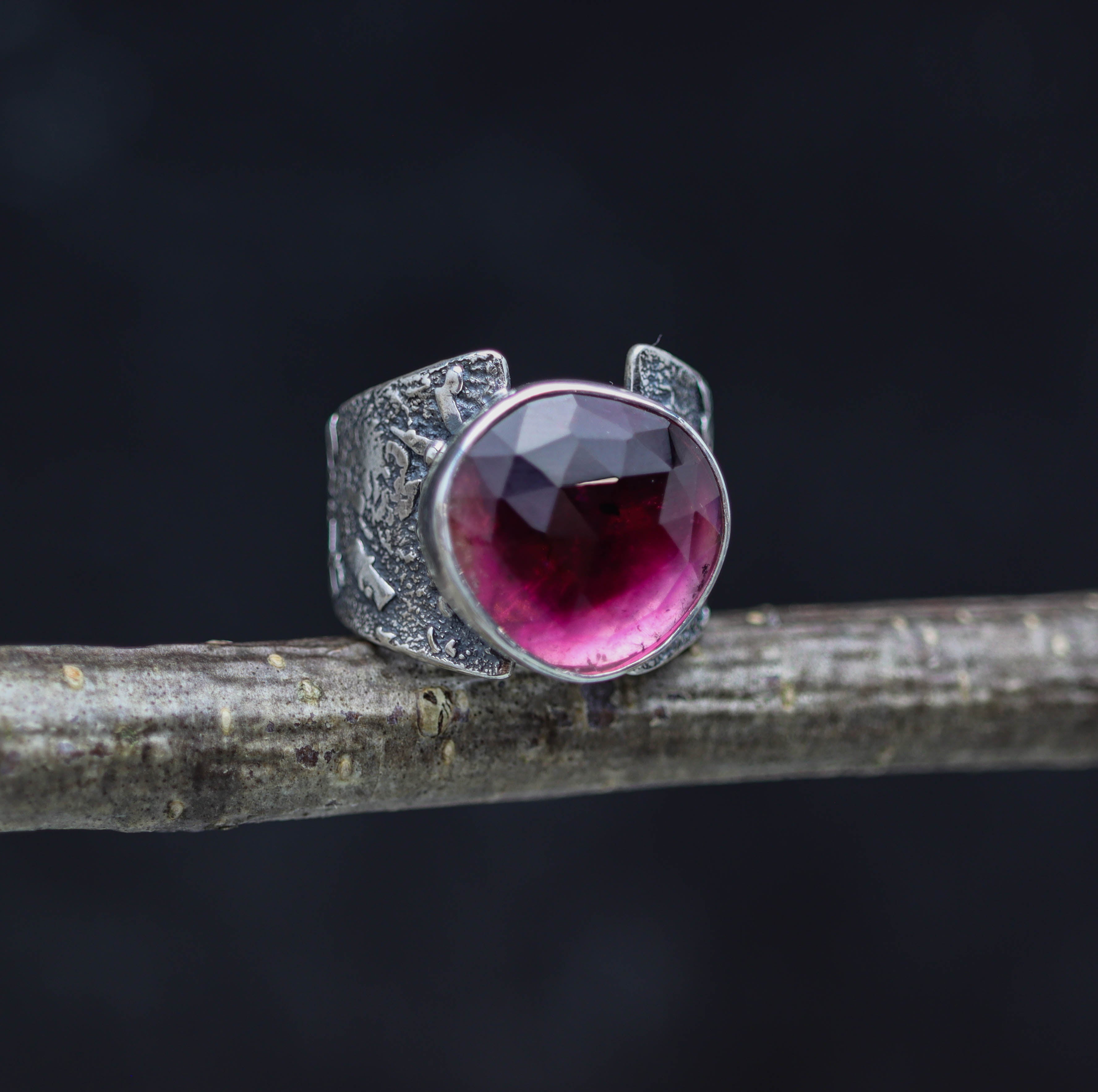 Pink Watermelon Tourmaline Sterling Silver Wide Band Ring