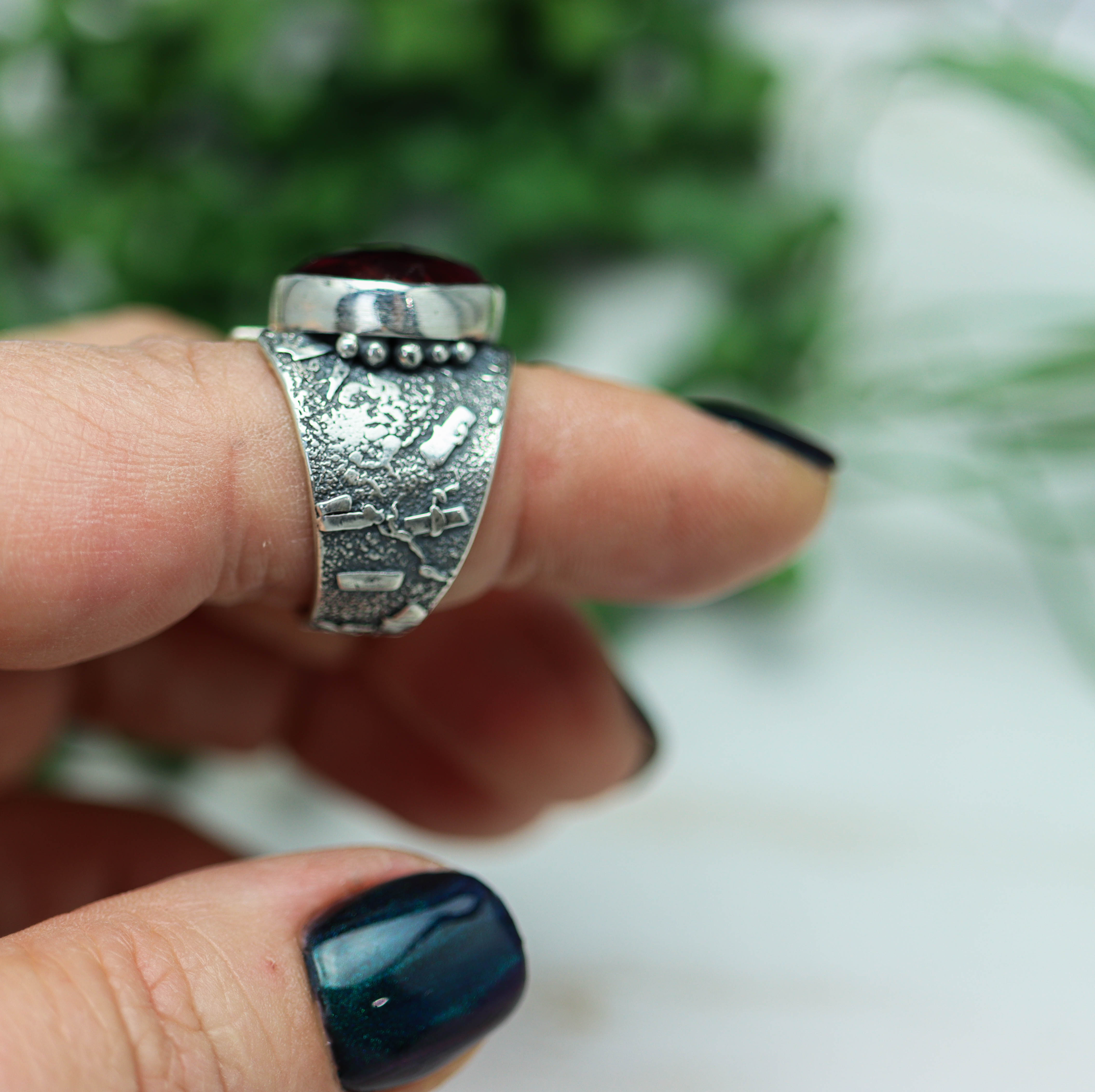 Pink Watermelon Tourmaline Sterling Silver Wide Band Ring