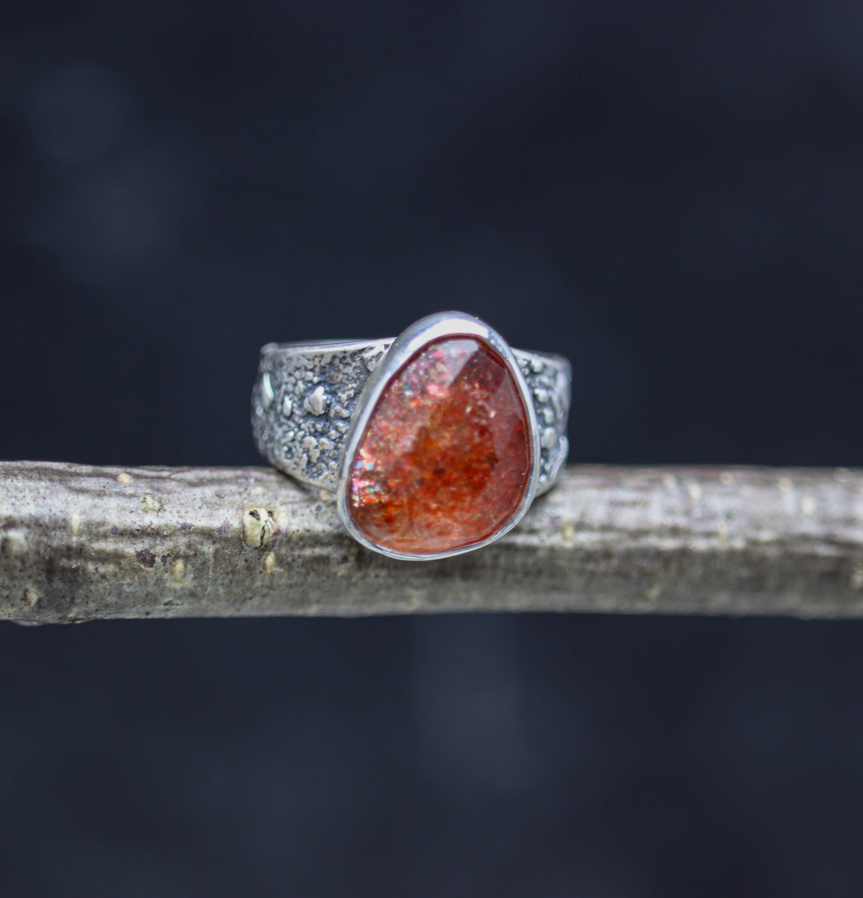 Sunstone Sterling Silver Wide Band Ring