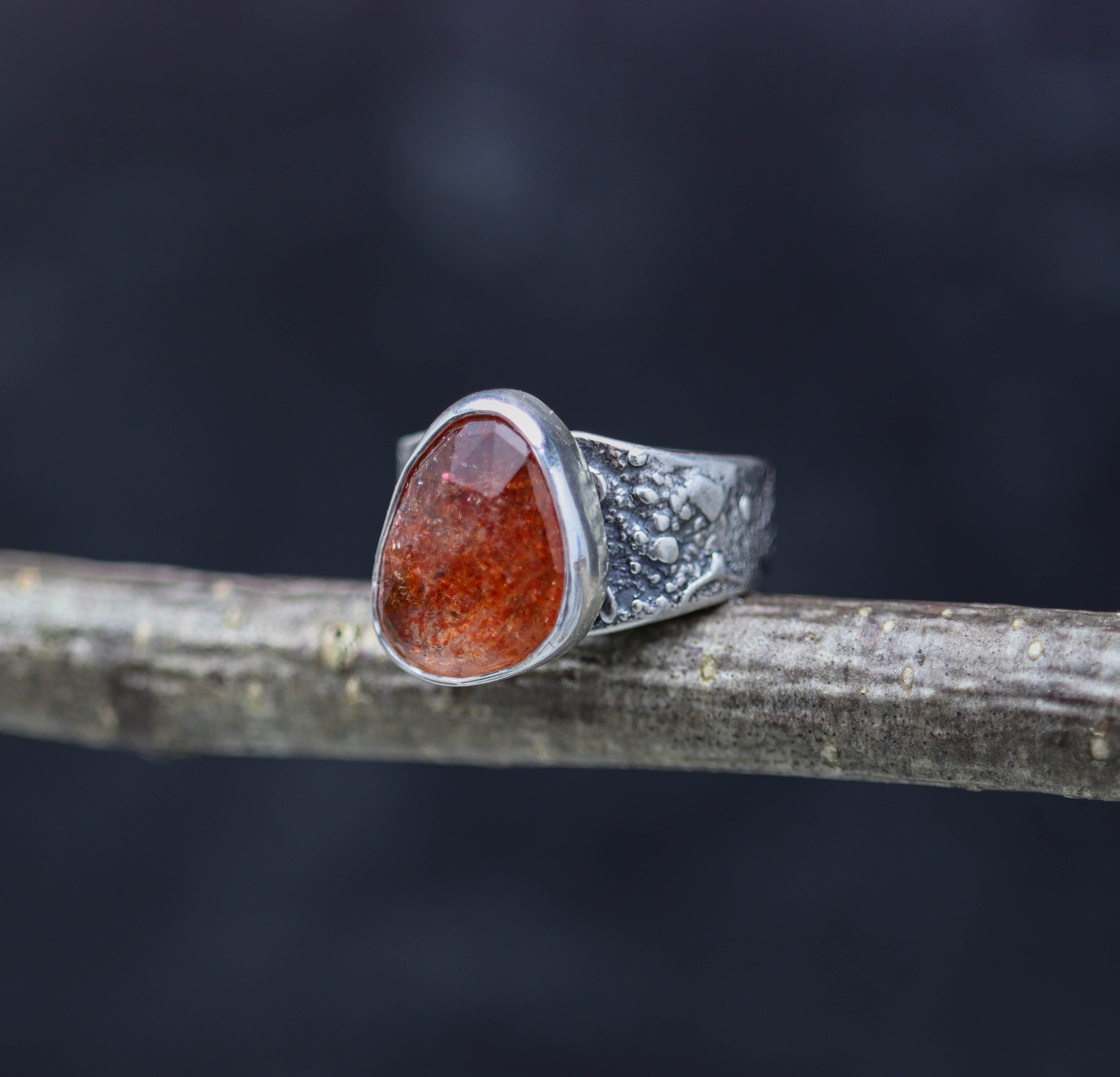 Sunstone Sterling Silver Wide Band Ring
