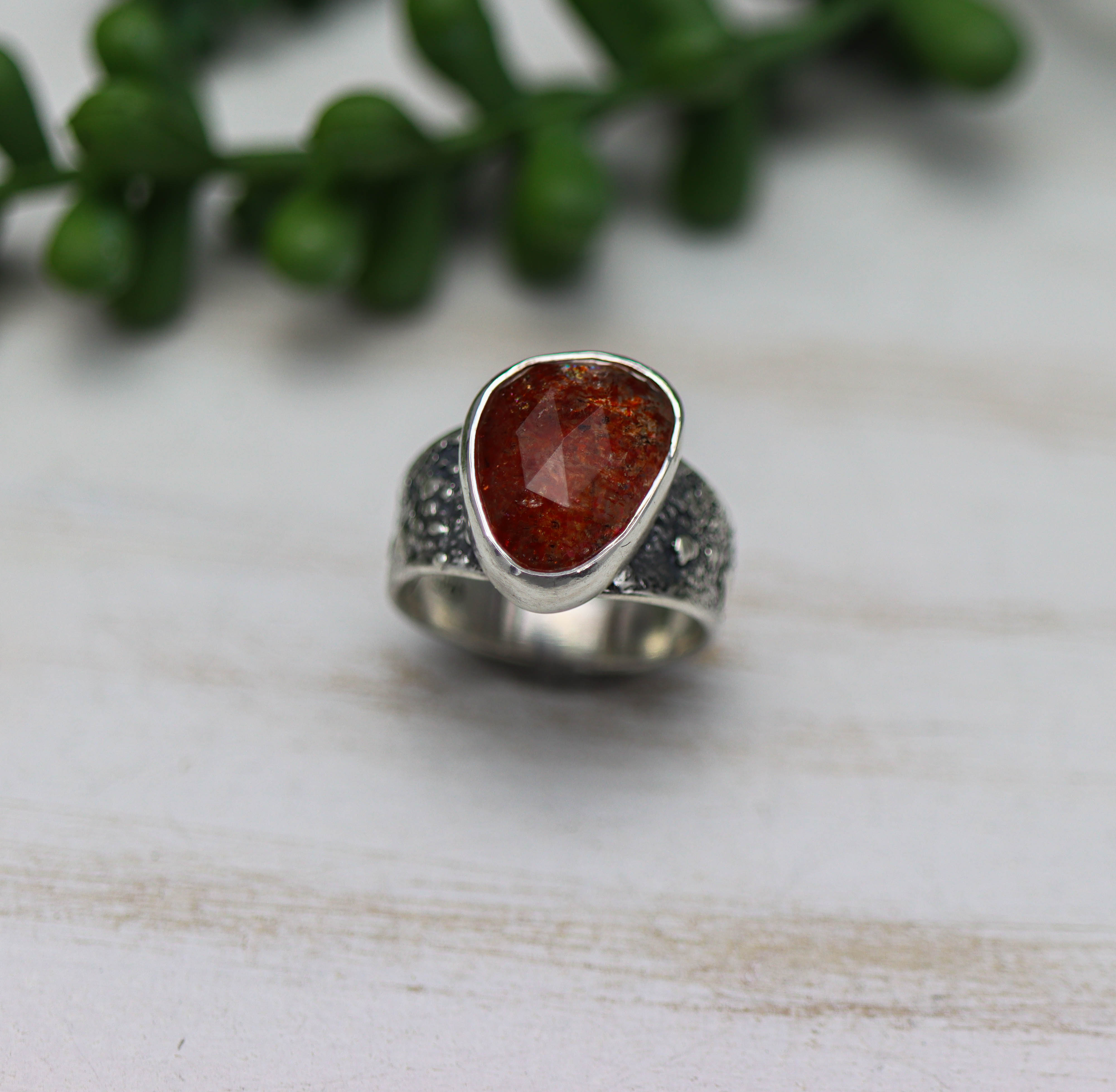 Sunstone Sterling Silver Wide Band Ring