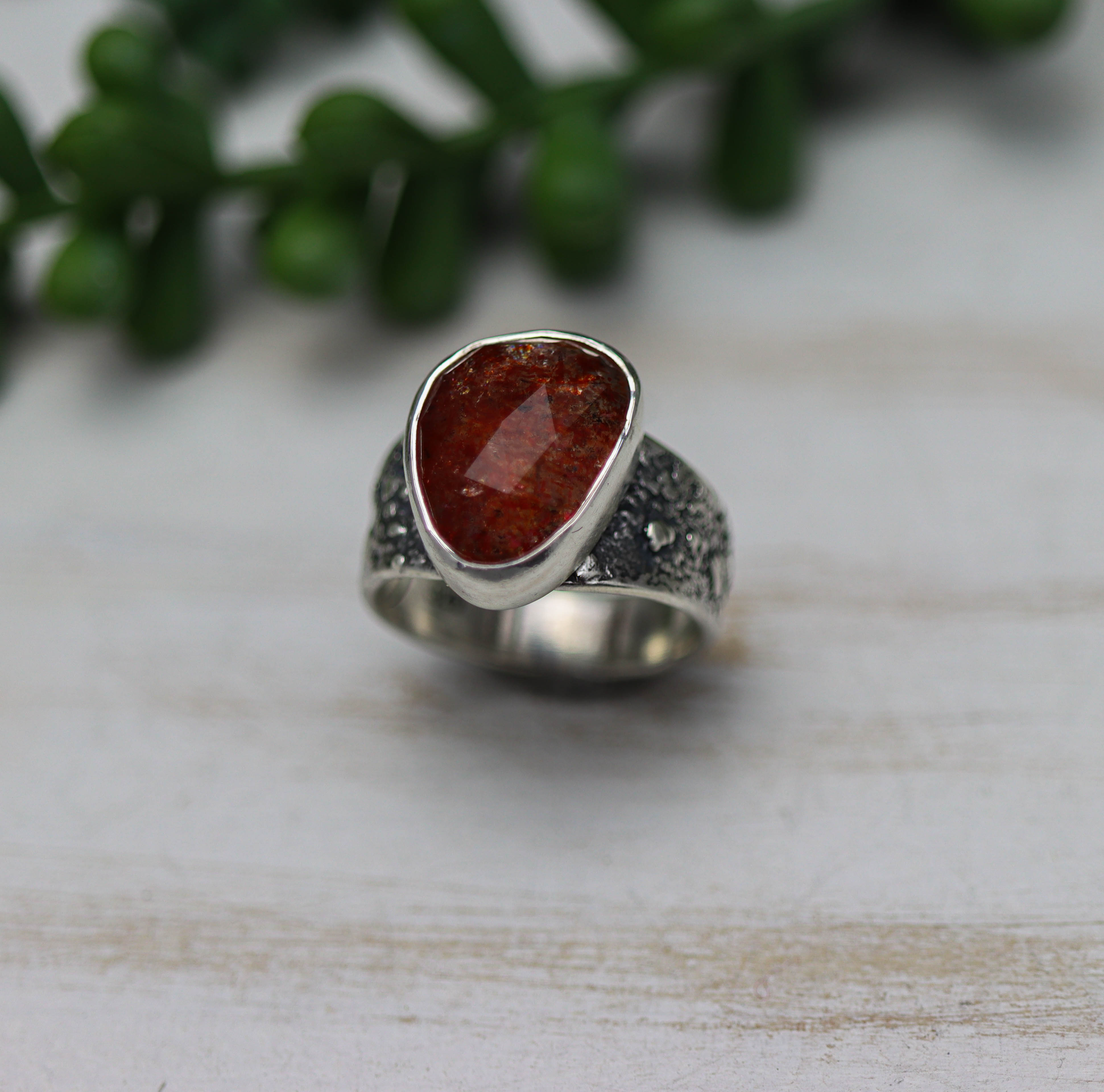 Sunstone Sterling Silver Wide Band Ring