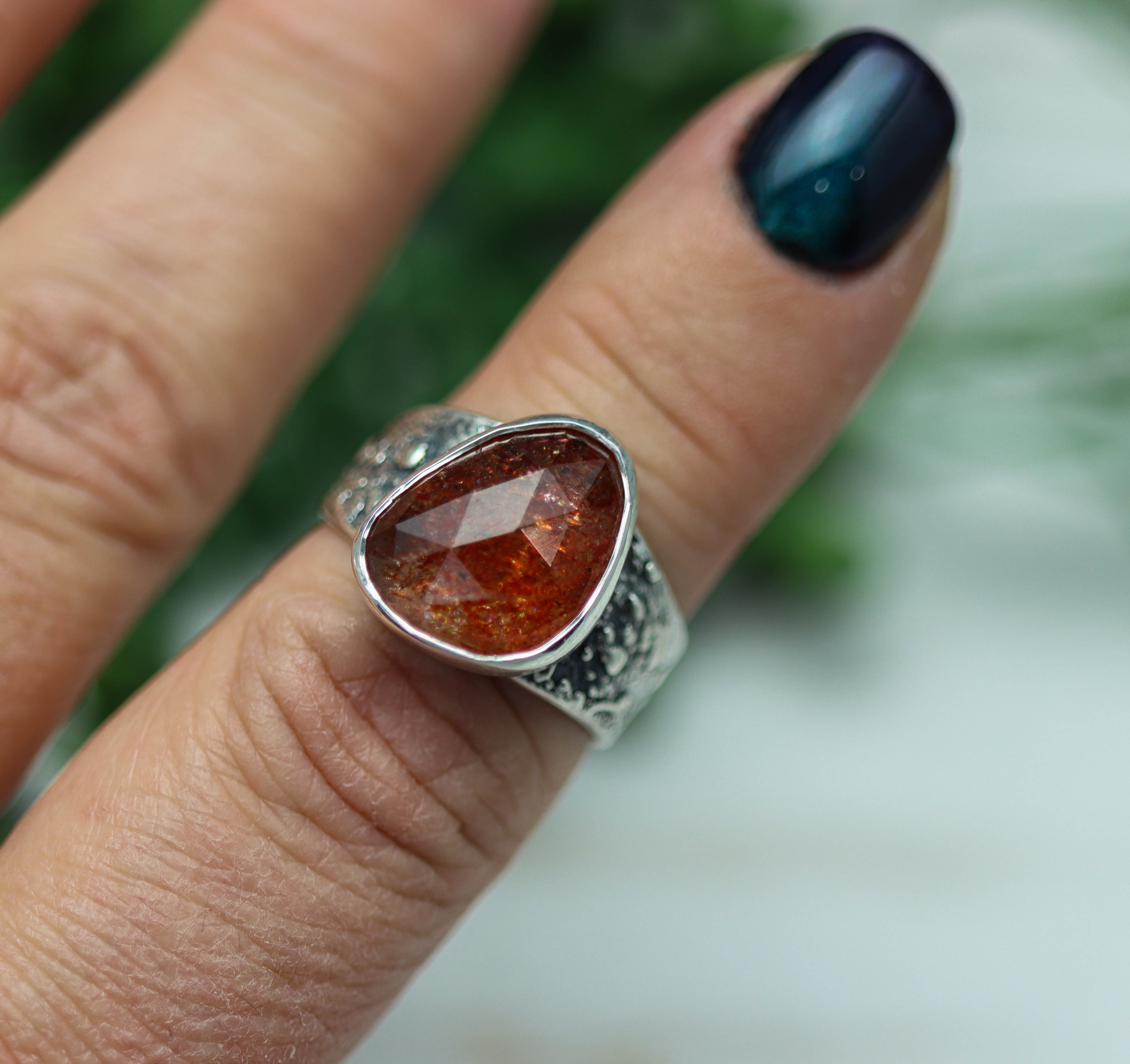 Sunstone Sterling Silver Wide Band Ring