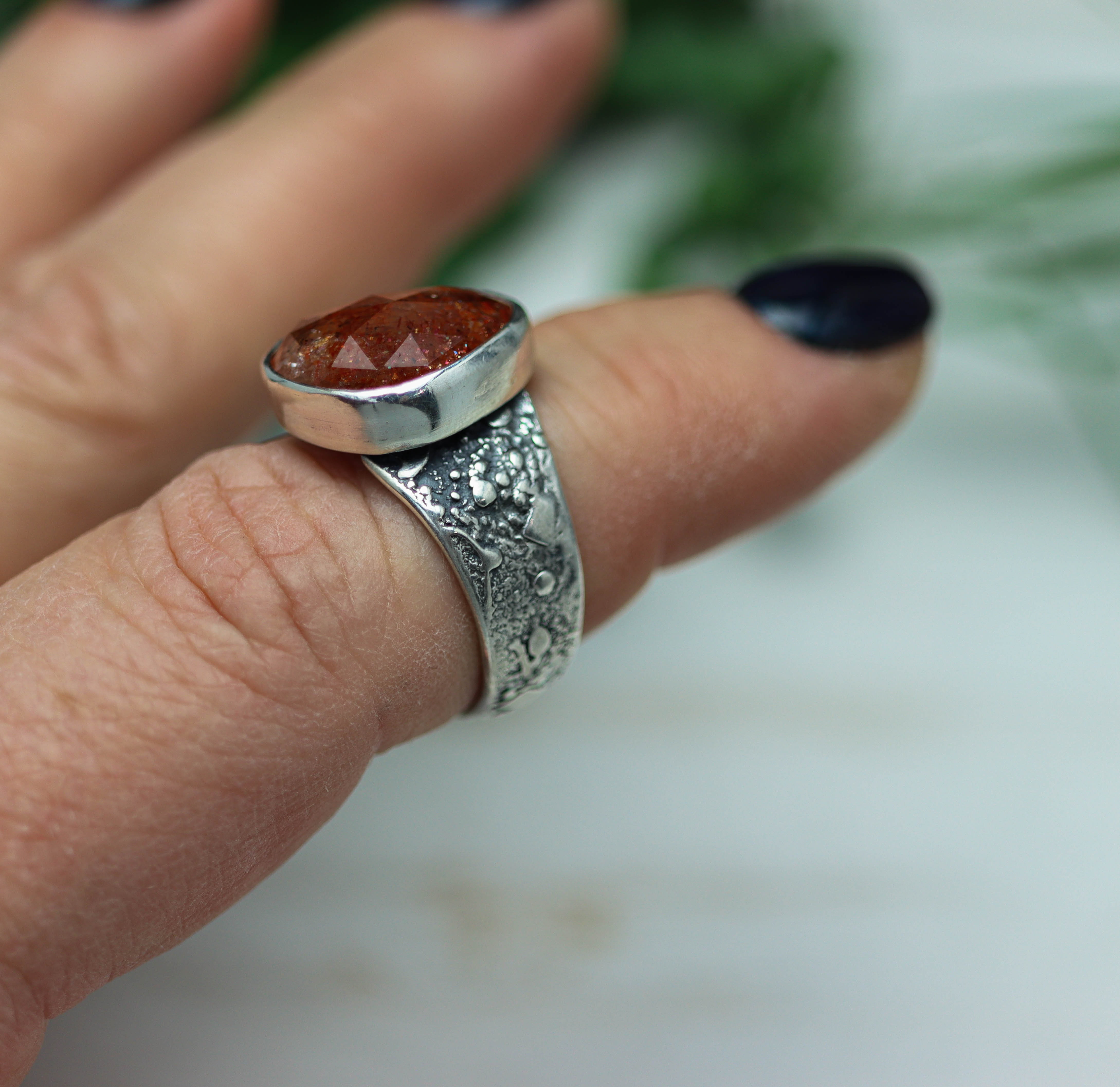 Sunstone Sterling Silver Wide Band Ring