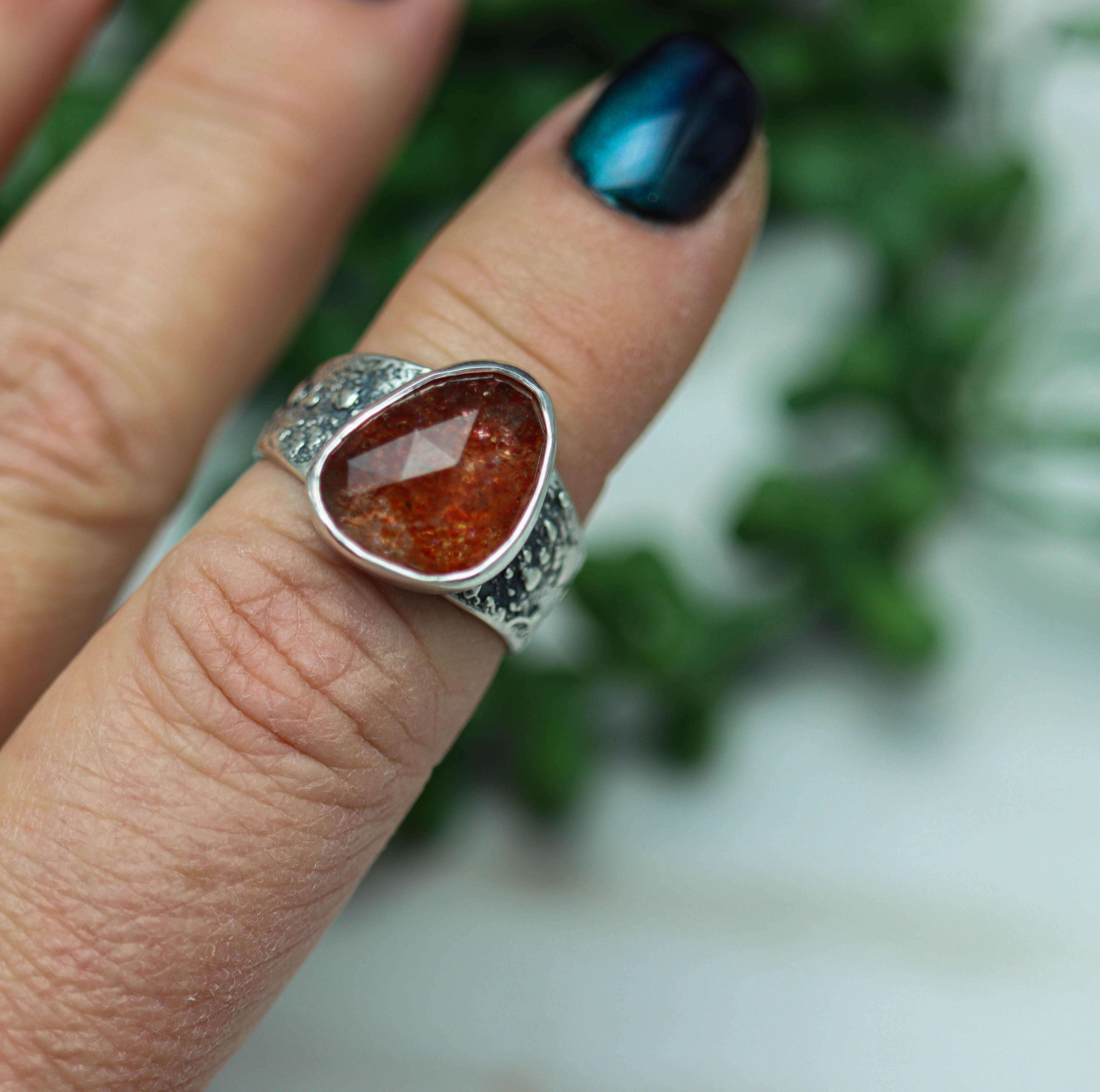 Sunstone Sterling Silver Wide Band Ring