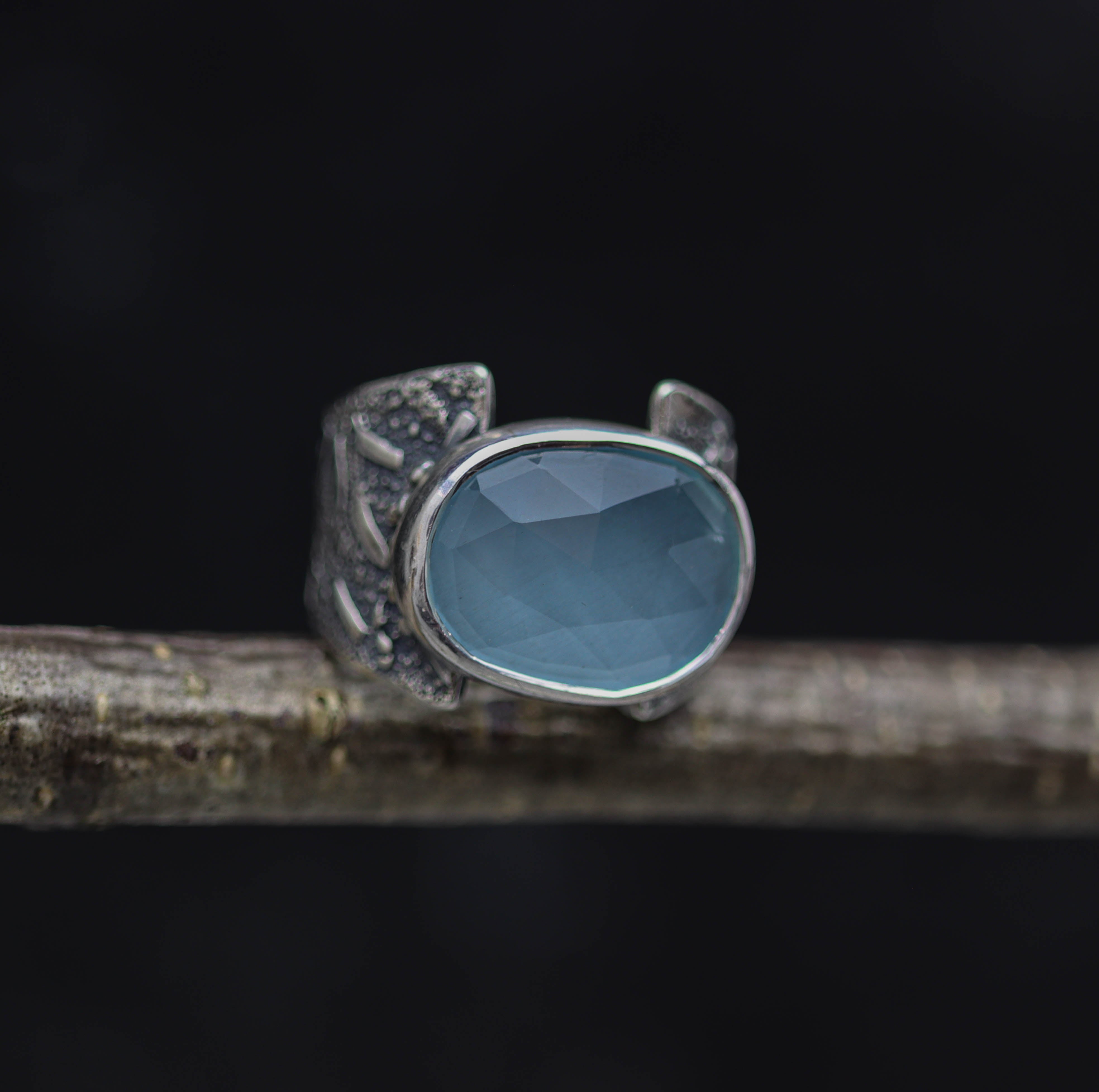 Aqua Chalcedony Sterling Silver Wide Band Ring