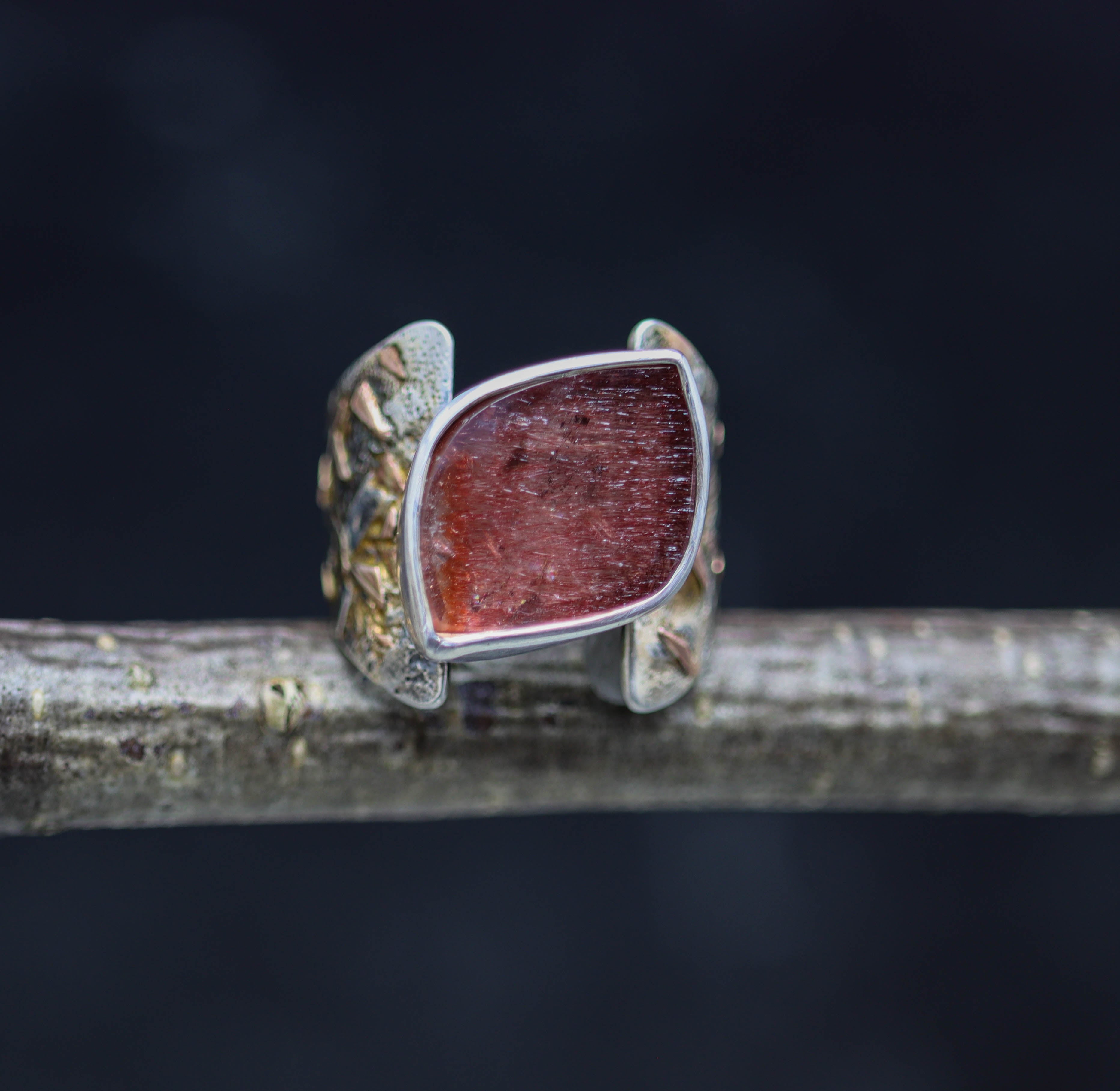 Super Seven Sterling Silver and 14k Rose Gold Wide Band Ring