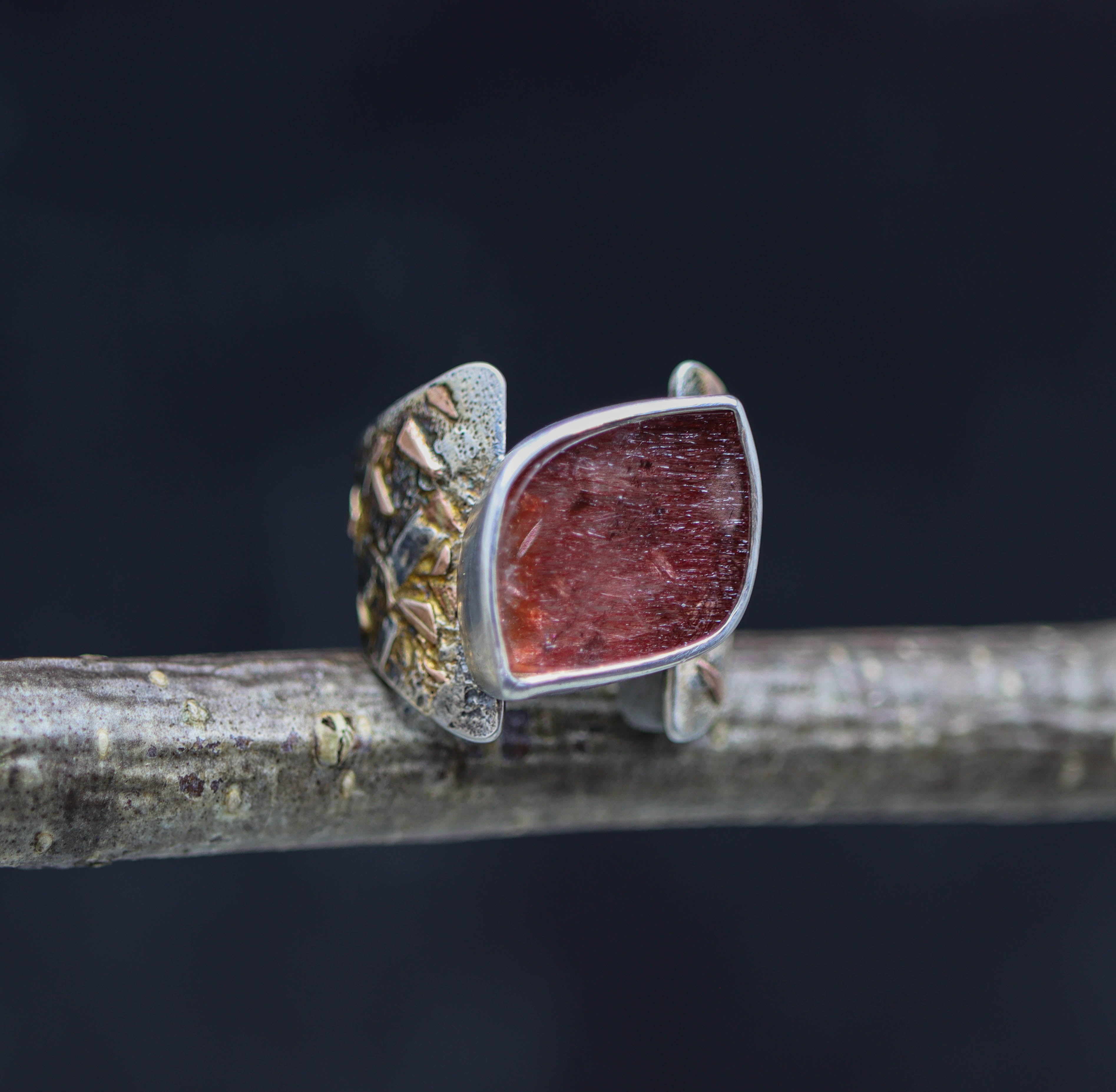 Super Seven Sterling Silver and 14k Rose Gold Wide Band Ring