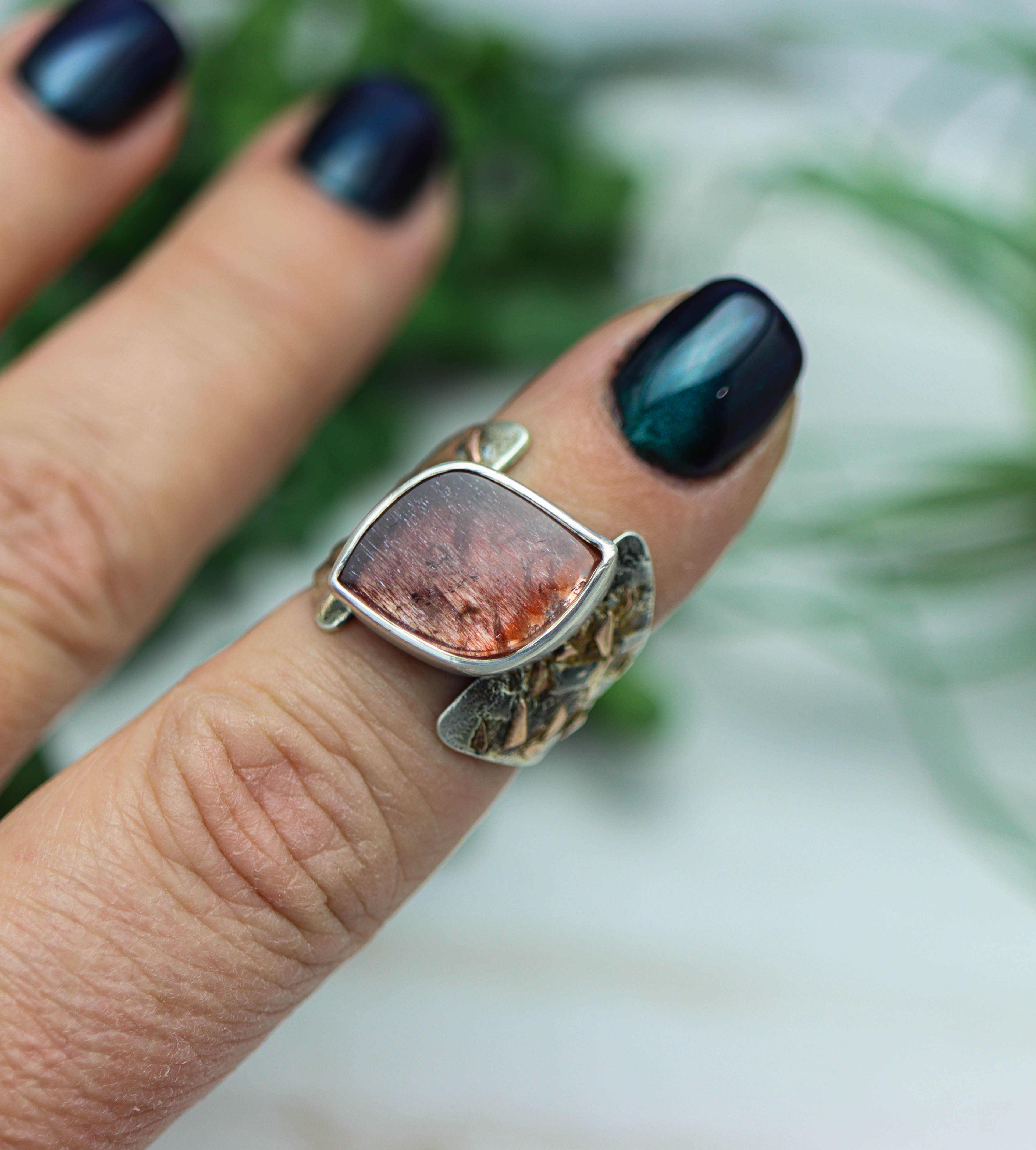 Super Seven Sterling Silver and 14k Rose Gold Wide Band Ring