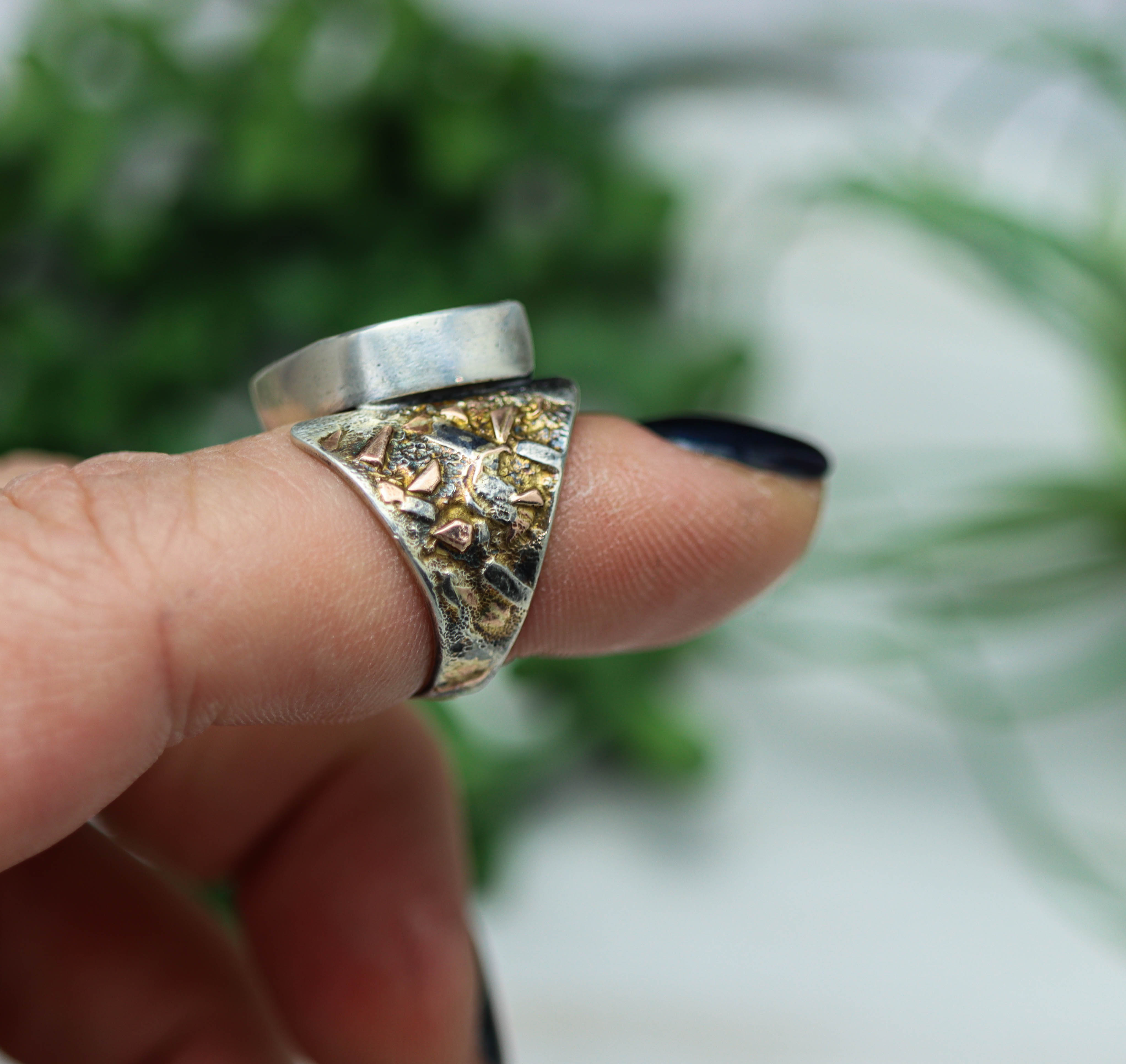 Super Seven Sterling Silver and 14k Rose Gold Wide Band Ring