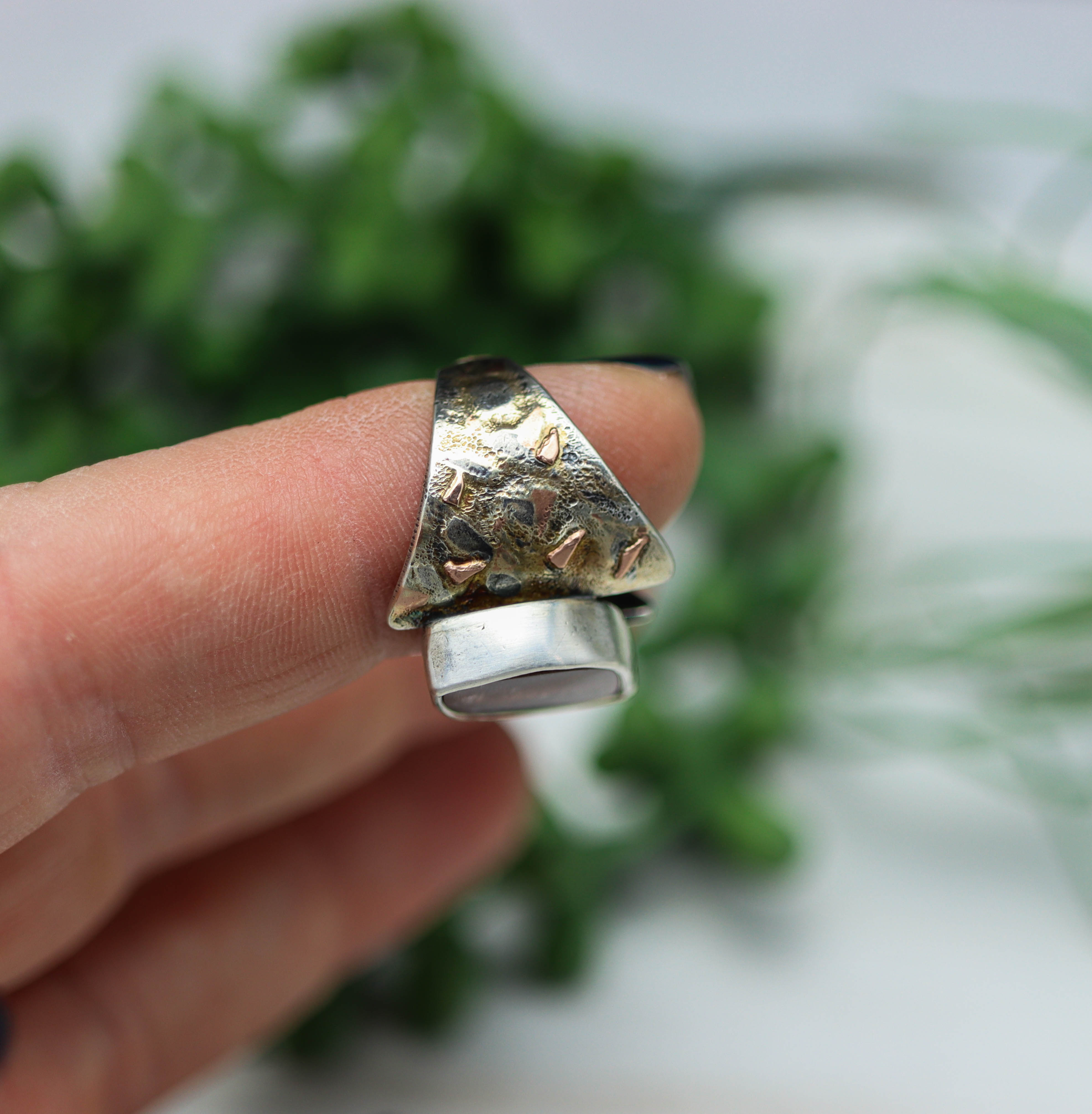 Super Seven Sterling Silver and 14k Rose Gold Wide Band Ring