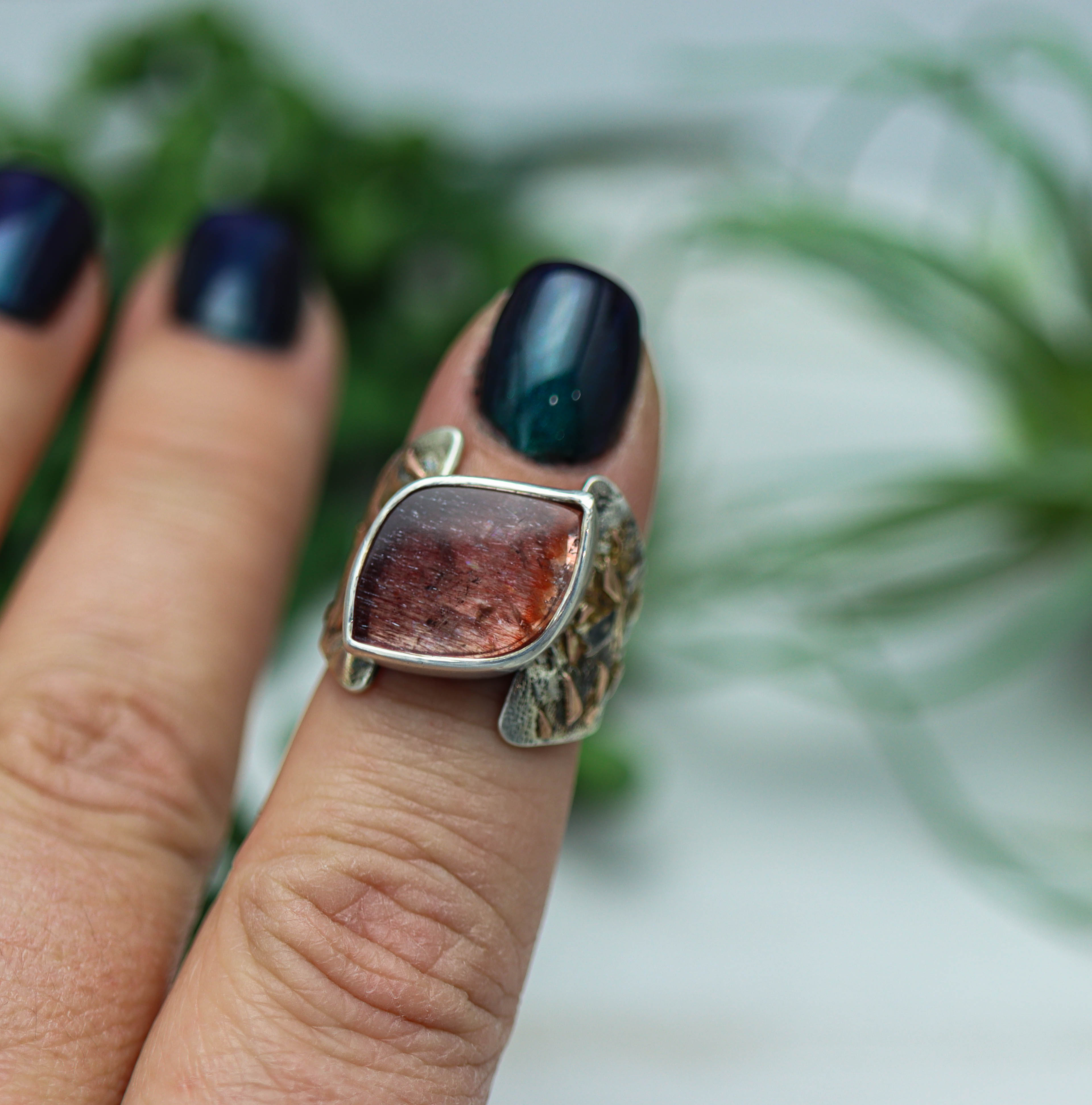 Super Seven Sterling Silver and 14k Rose Gold Wide Band Ring