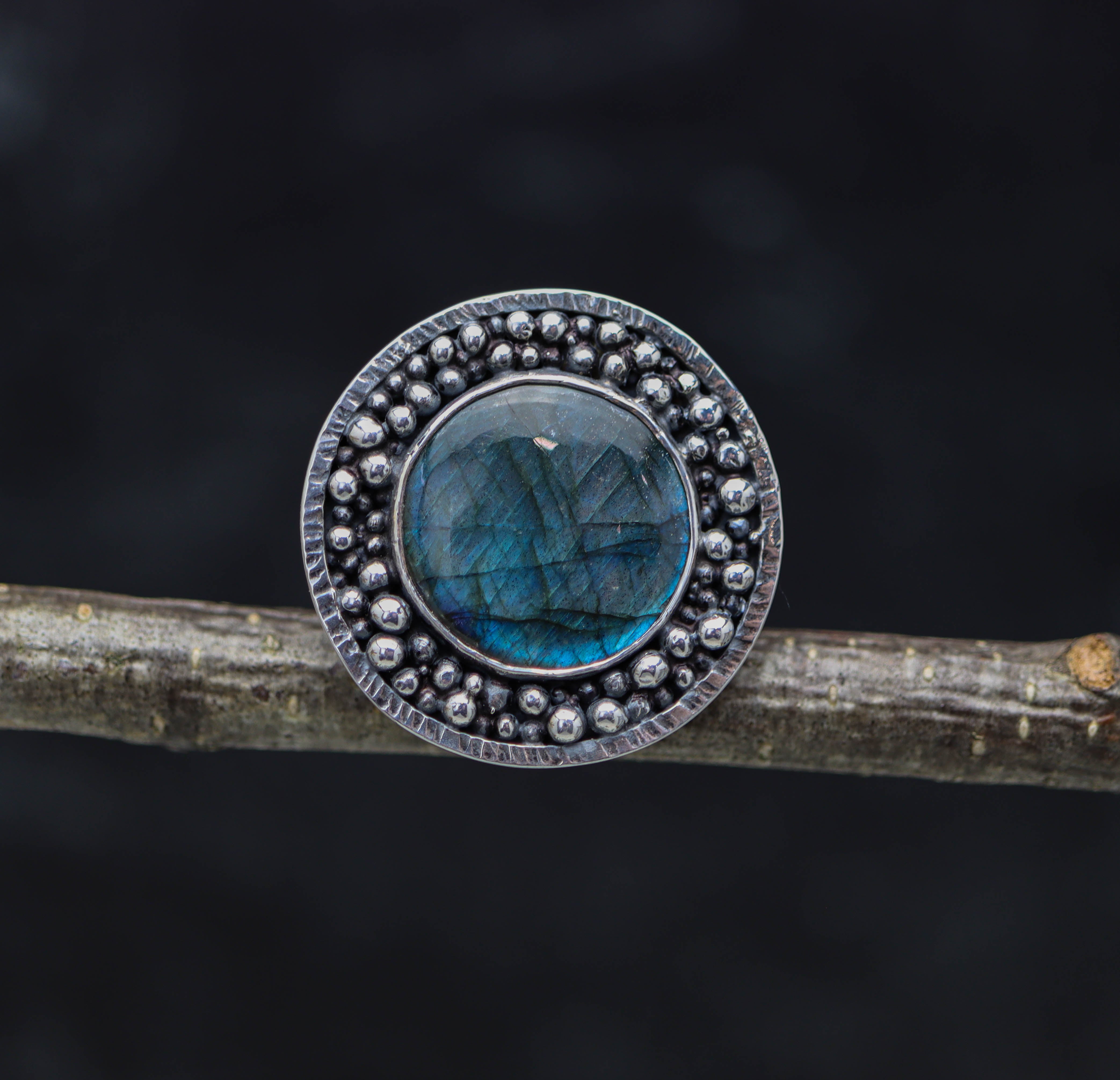 Labradorite Statement Sterling Silver Wide Band Ring