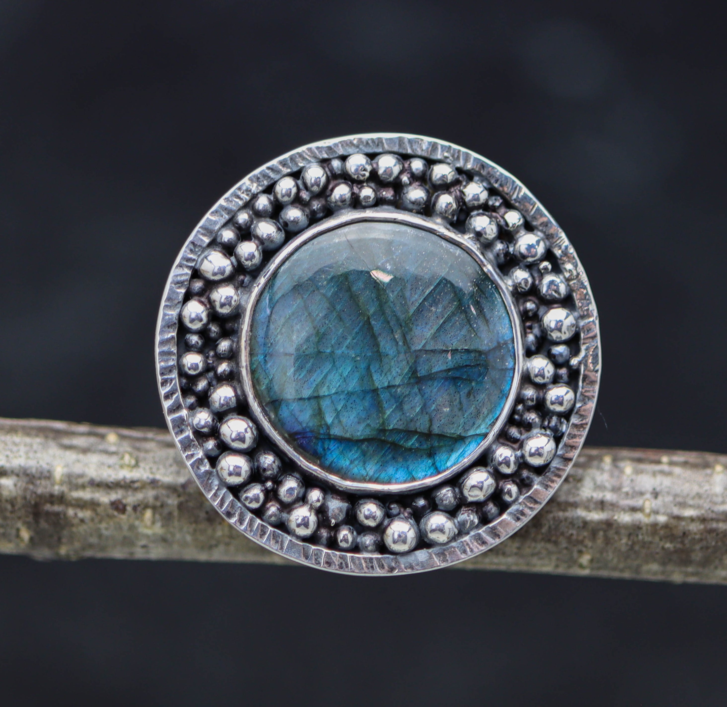 Labradorite Statement Sterling Silver Wide Band Ring