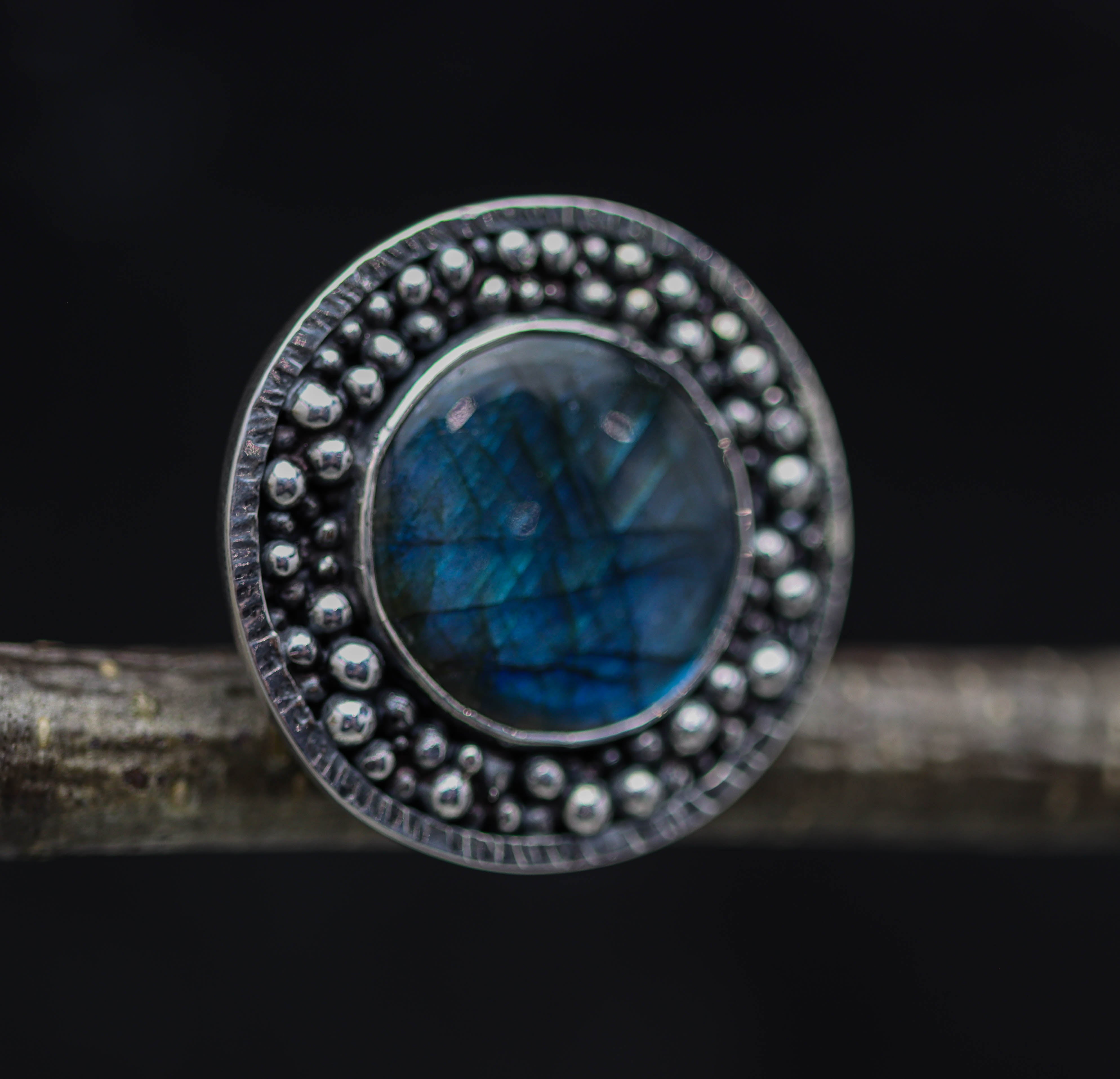Labradorite Statement Sterling Silver Wide Band Ring