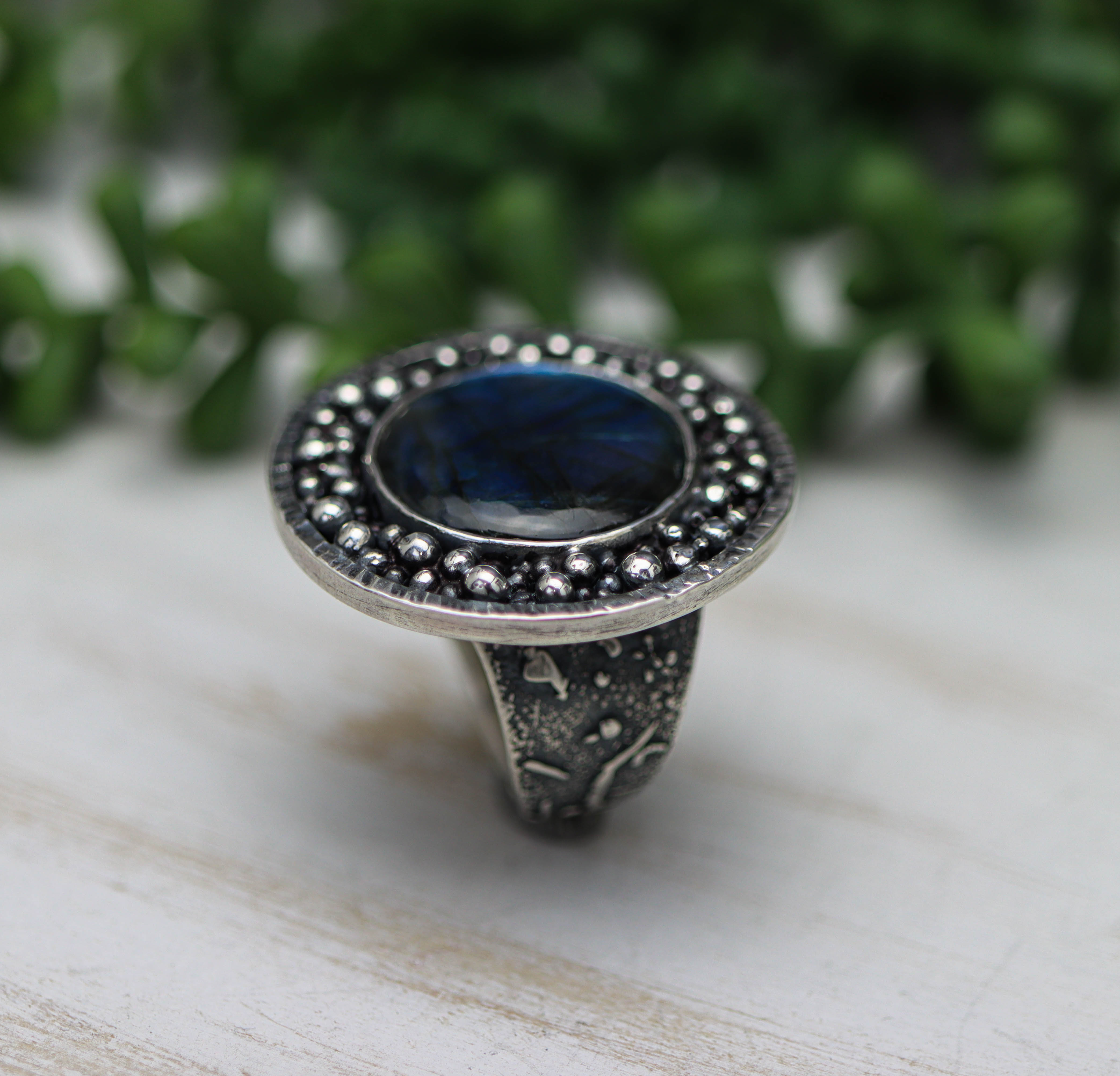 Labradorite Statement Sterling Silver Wide Band Ring