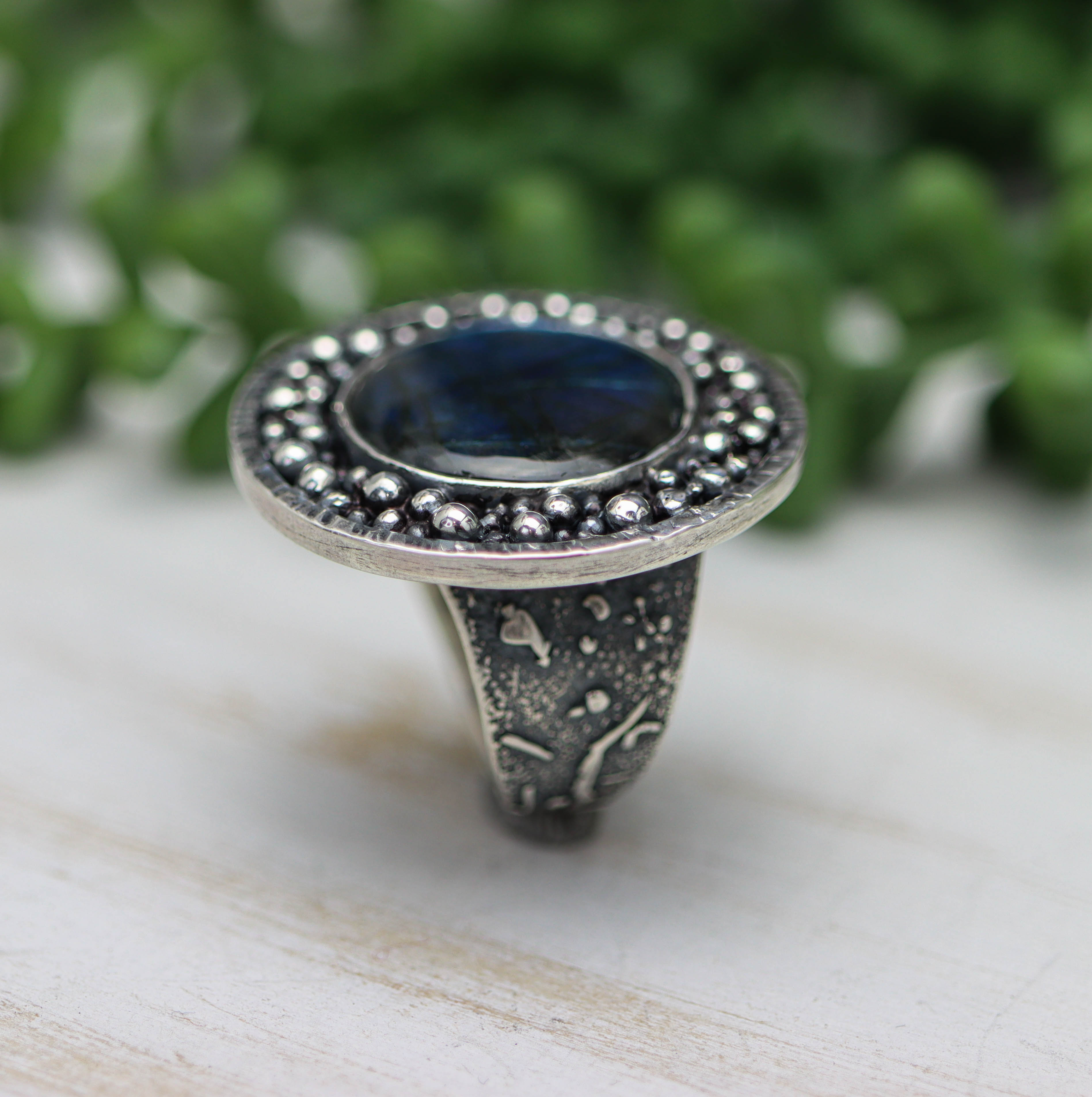 Labradorite Statement Sterling Silver Wide Band Ring