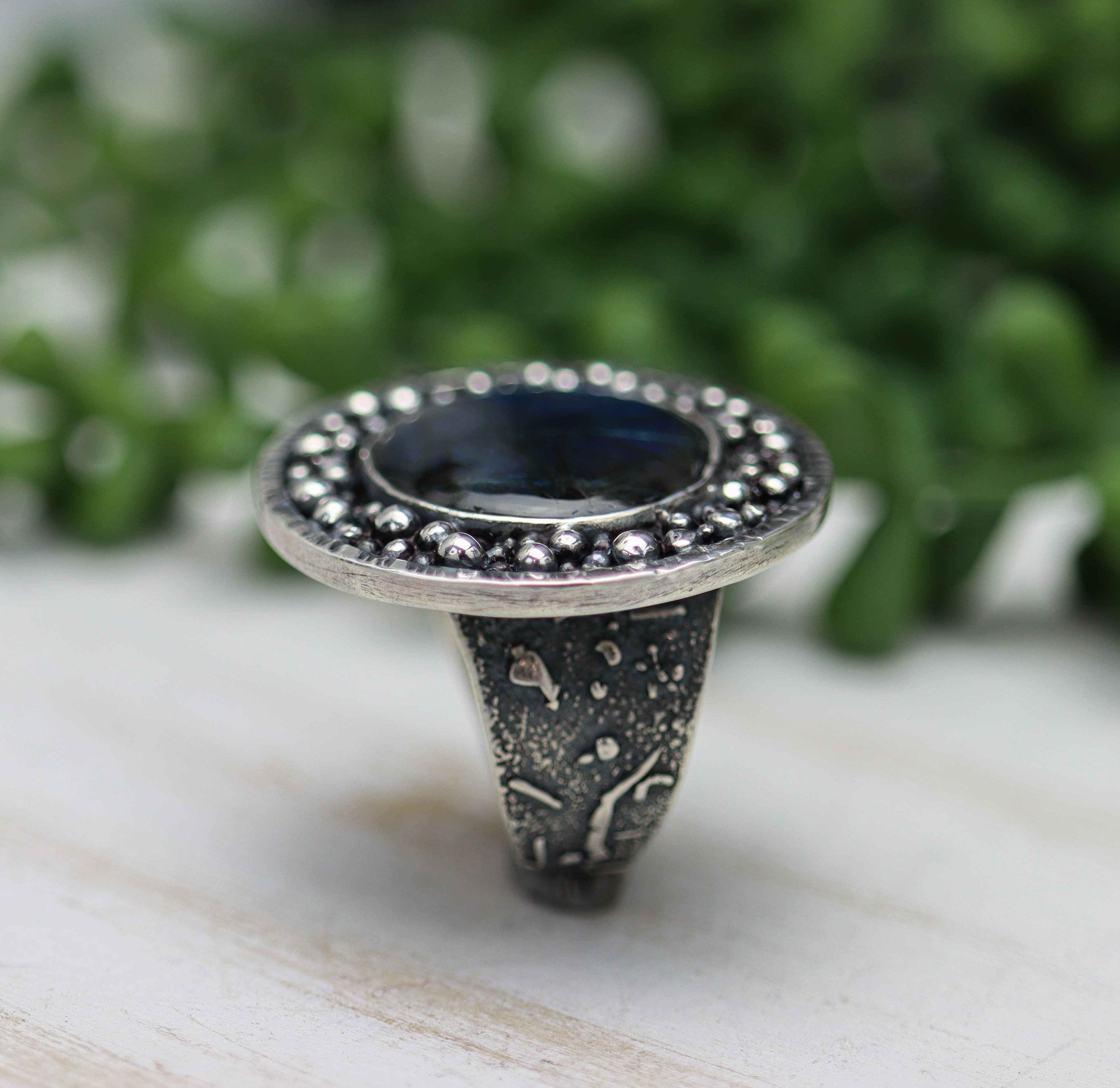 Labradorite Statement Sterling Silver Wide Band Ring