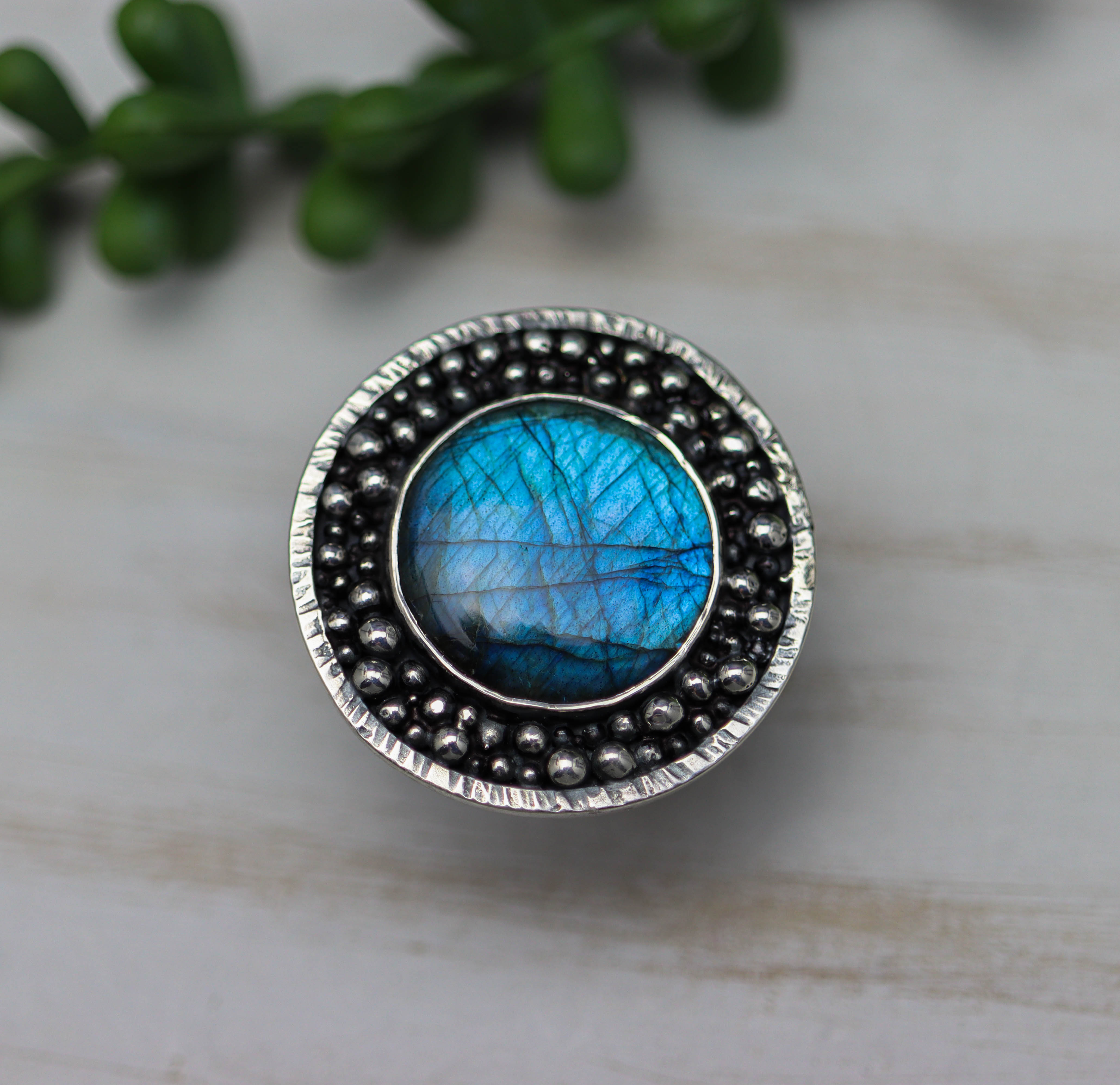 Labradorite Statement Sterling Silver Wide Band Ring