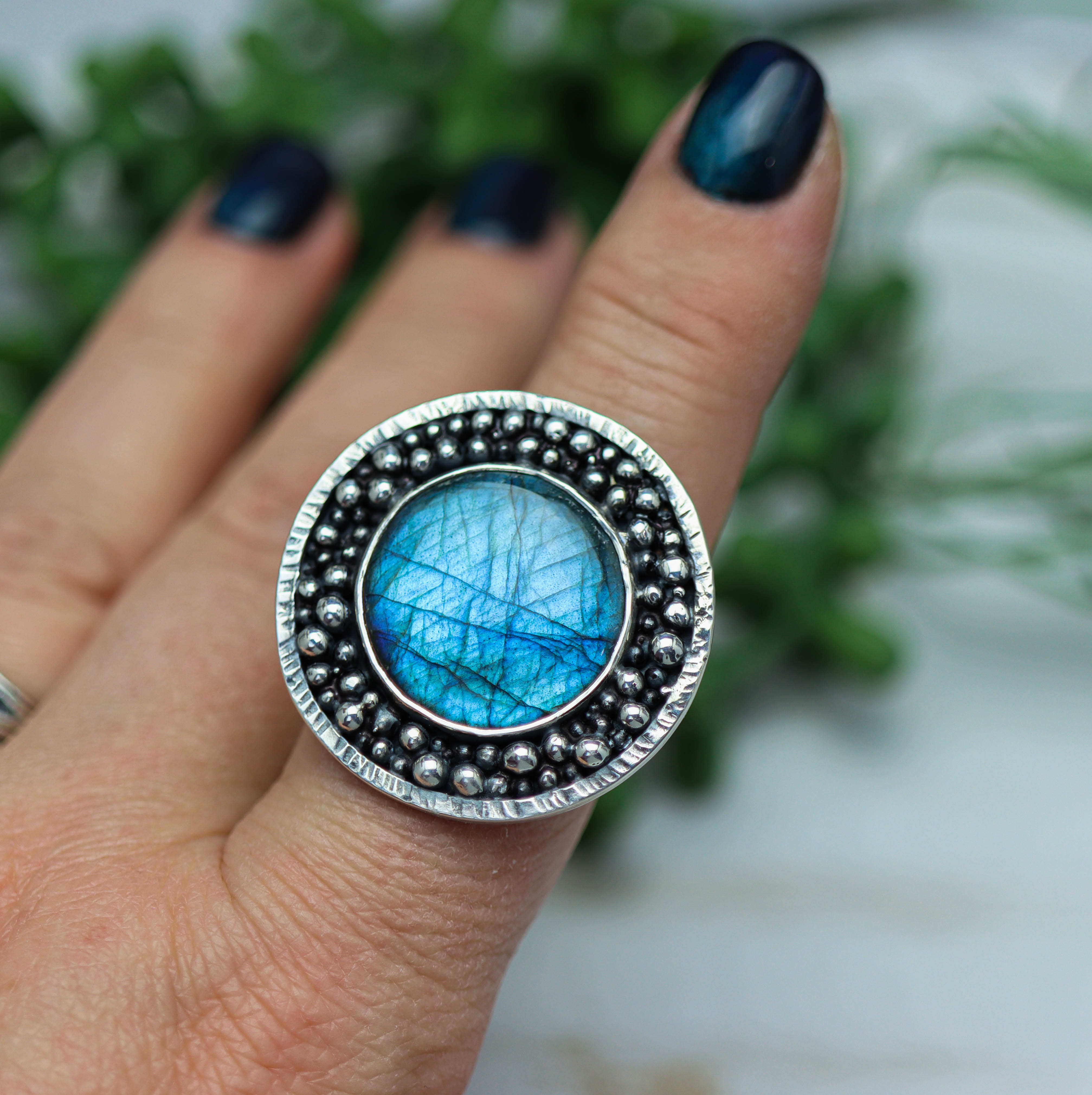 Labradorite Statement Sterling Silver Wide Band Ring