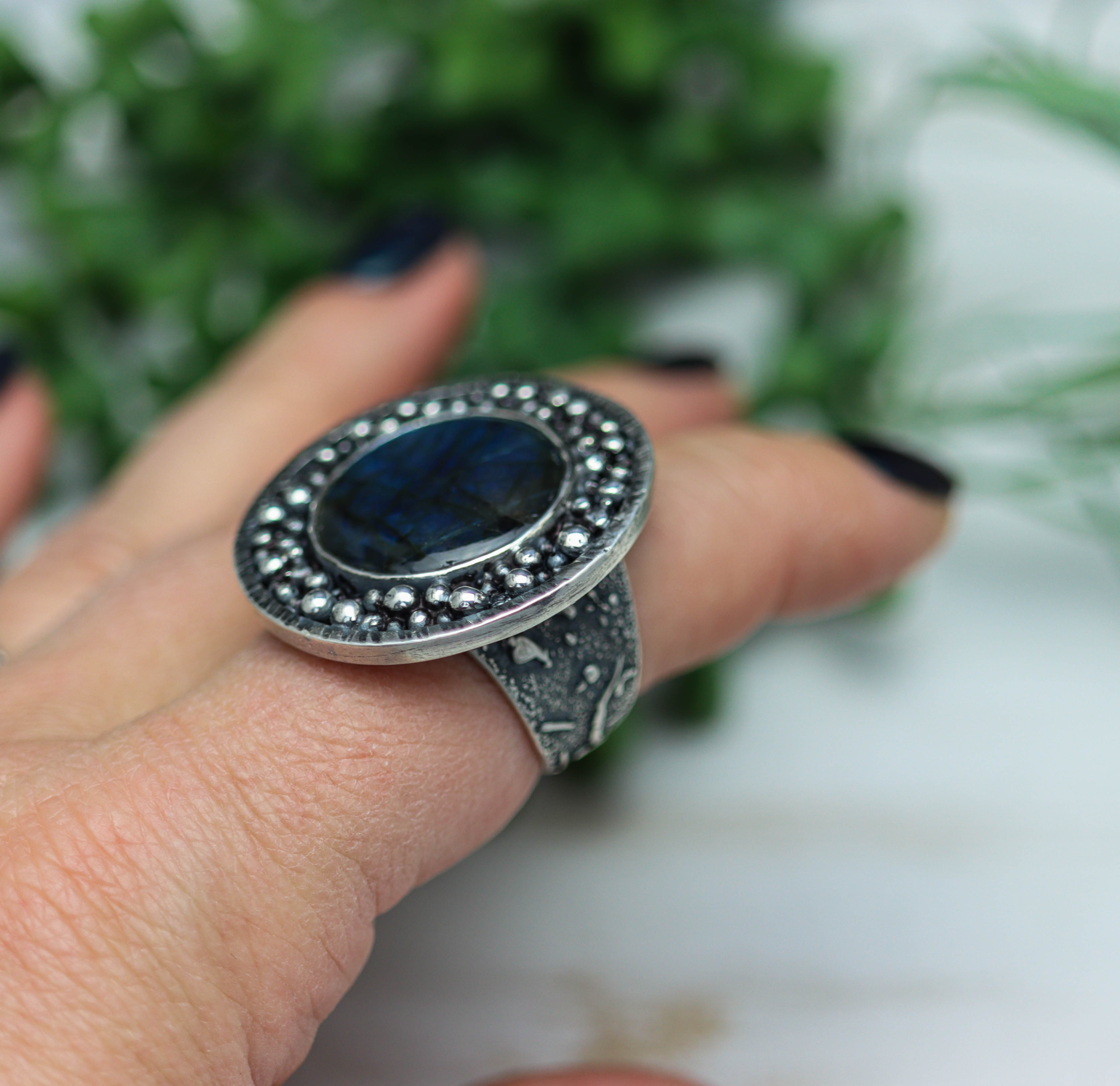Labradorite Statement Sterling Silver Wide Band Ring
