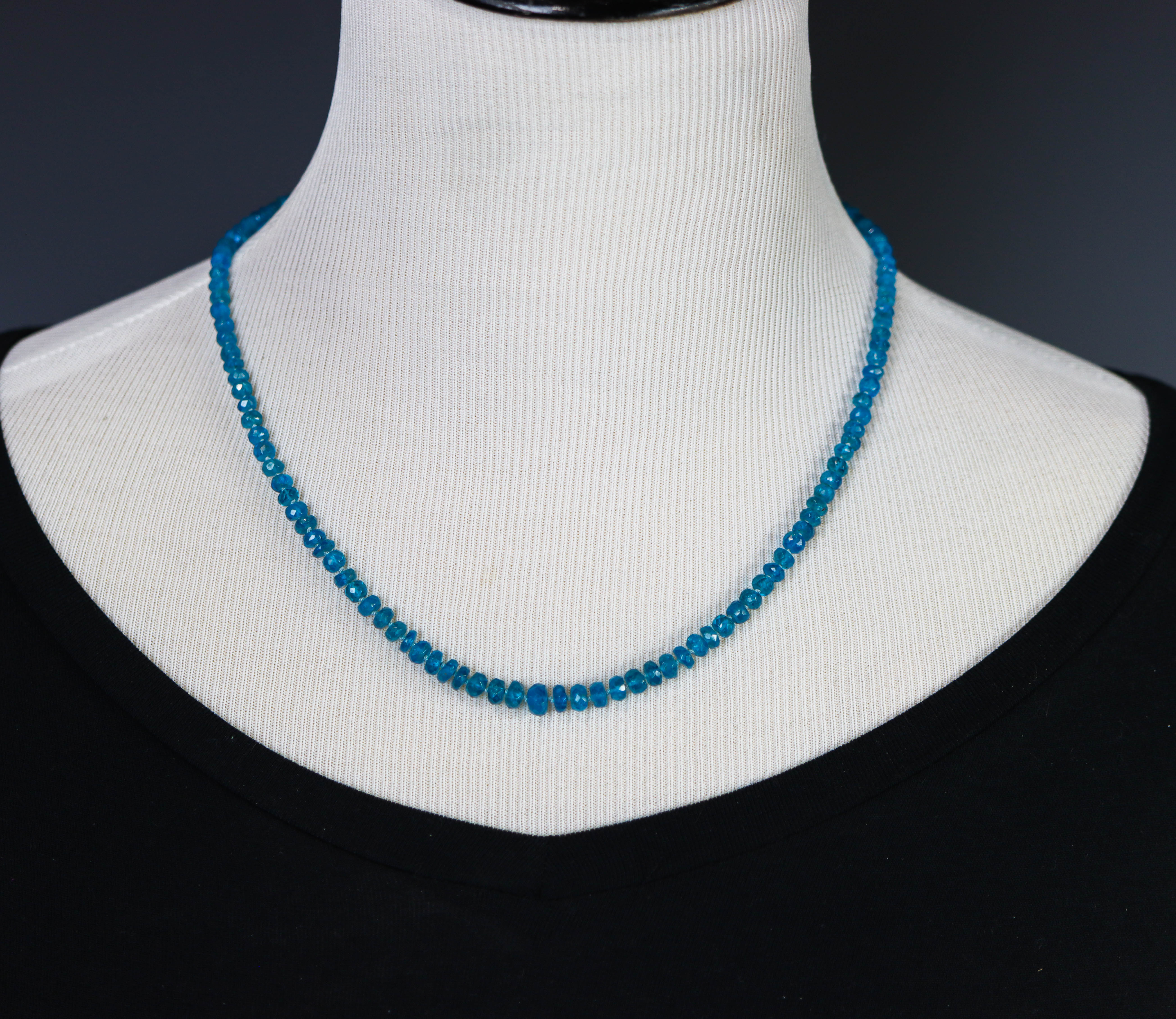 Neon Blue Apatite Hand Knotted Bead Necklace Sterling Silver