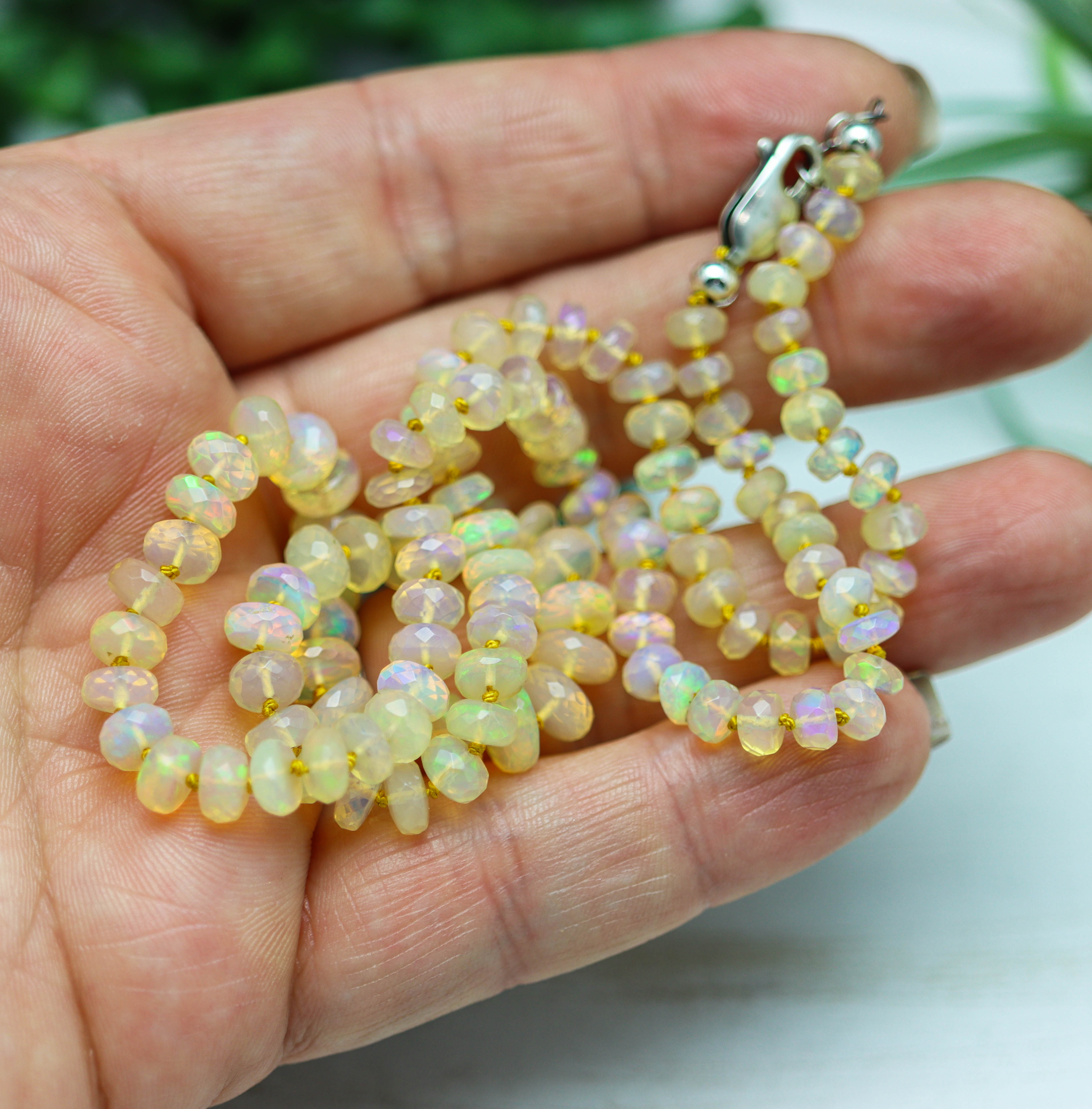 Gorgeous Ethiopian Opal Hand Knotted Bead Necklace Sterling Silver