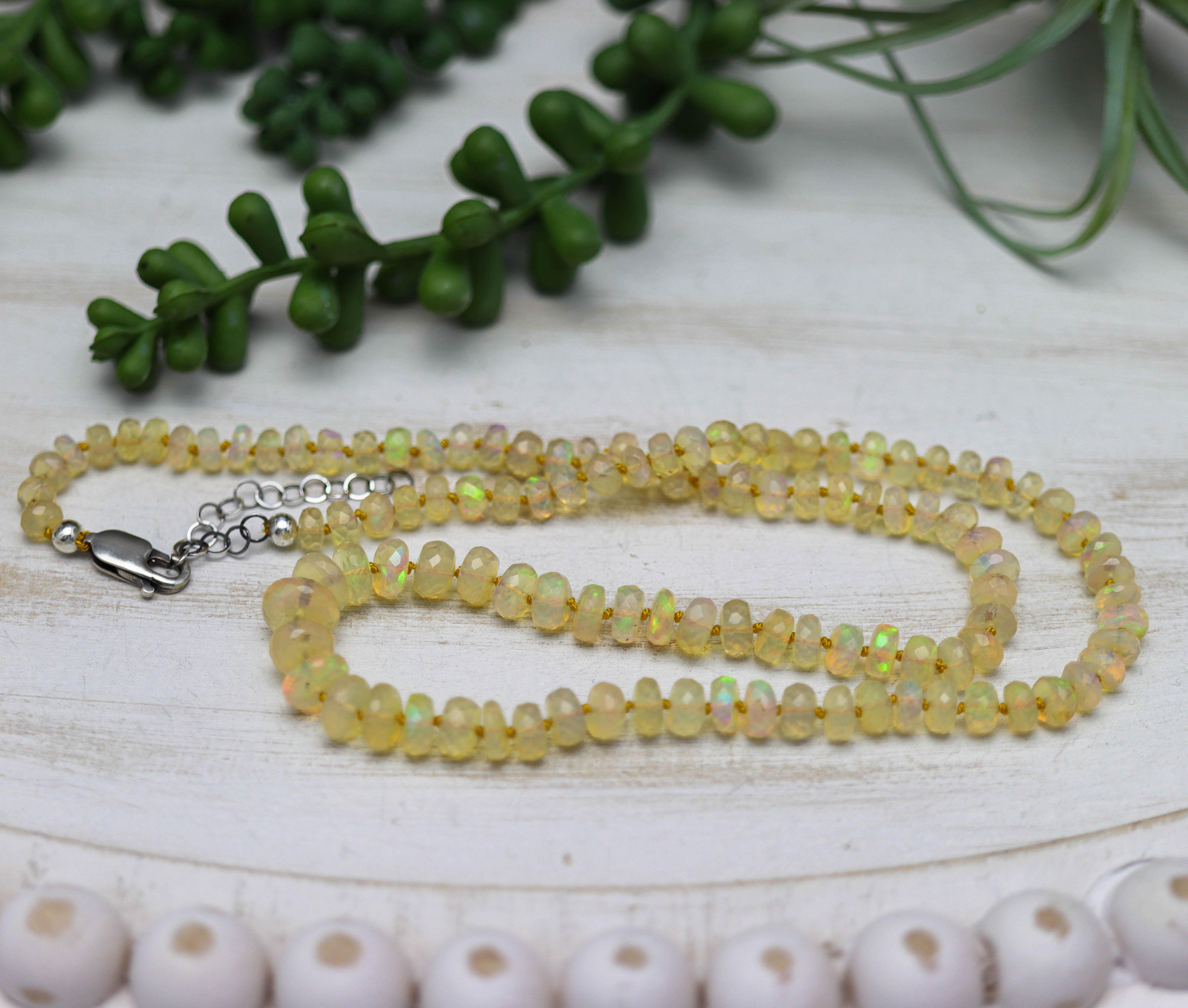 Gorgeous Ethiopian Opal Hand Knotted Bead Necklace Sterling Silver