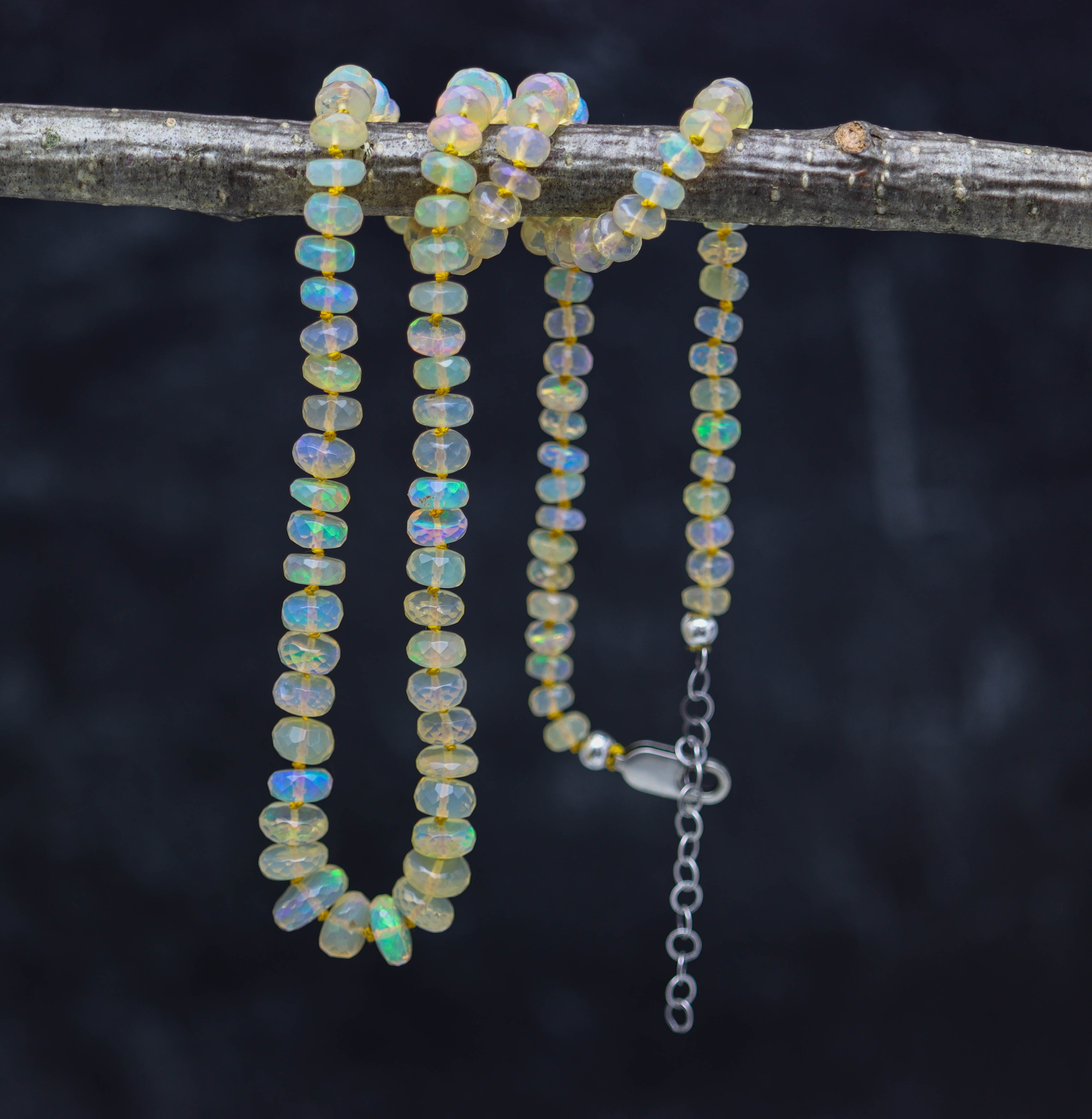 Gorgeous Ethiopian Opal Hand Knotted Bead Necklace Sterling Silver