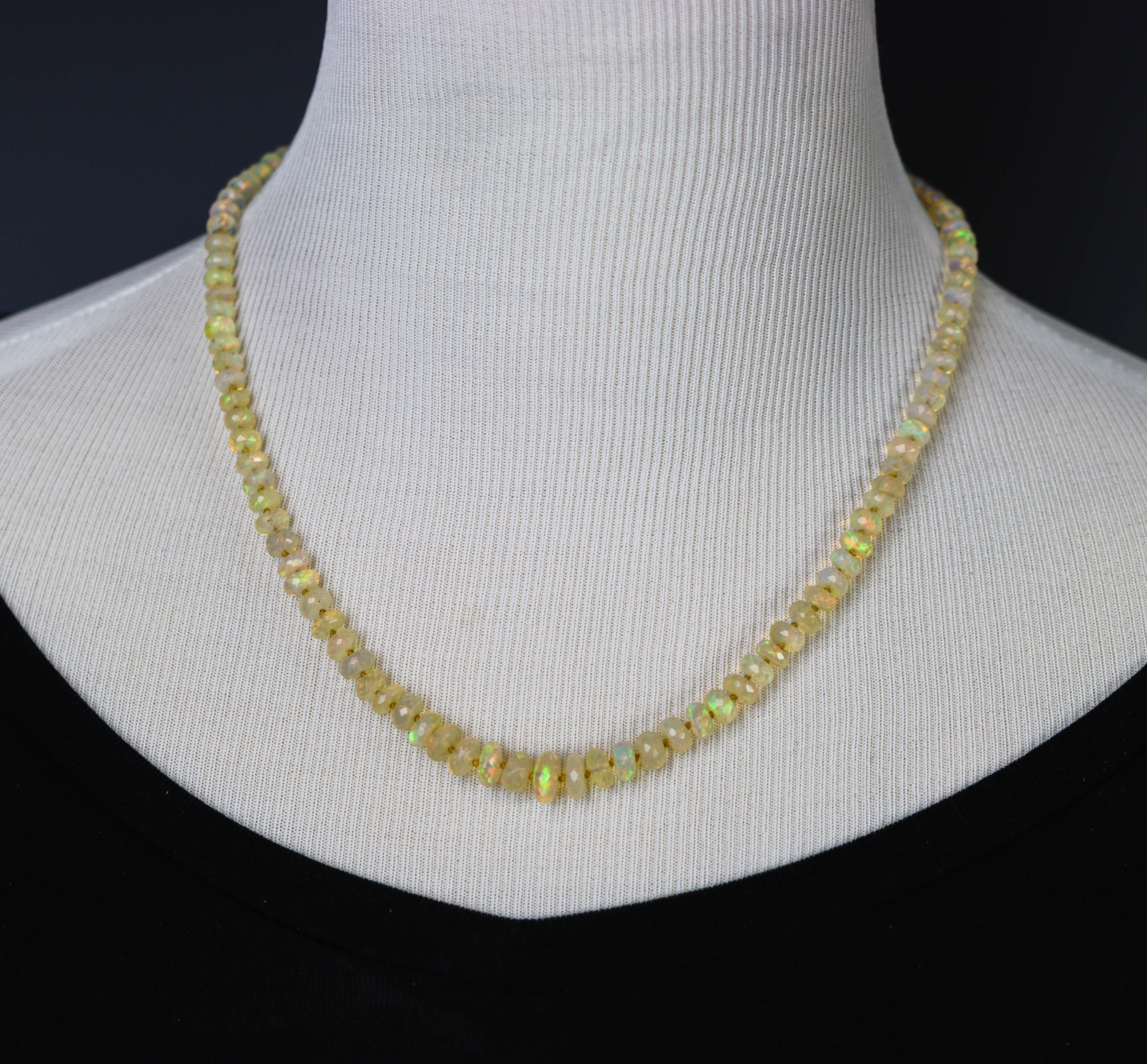 Gorgeous Ethiopian Opal Hand Knotted Bead Necklace Sterling Silver