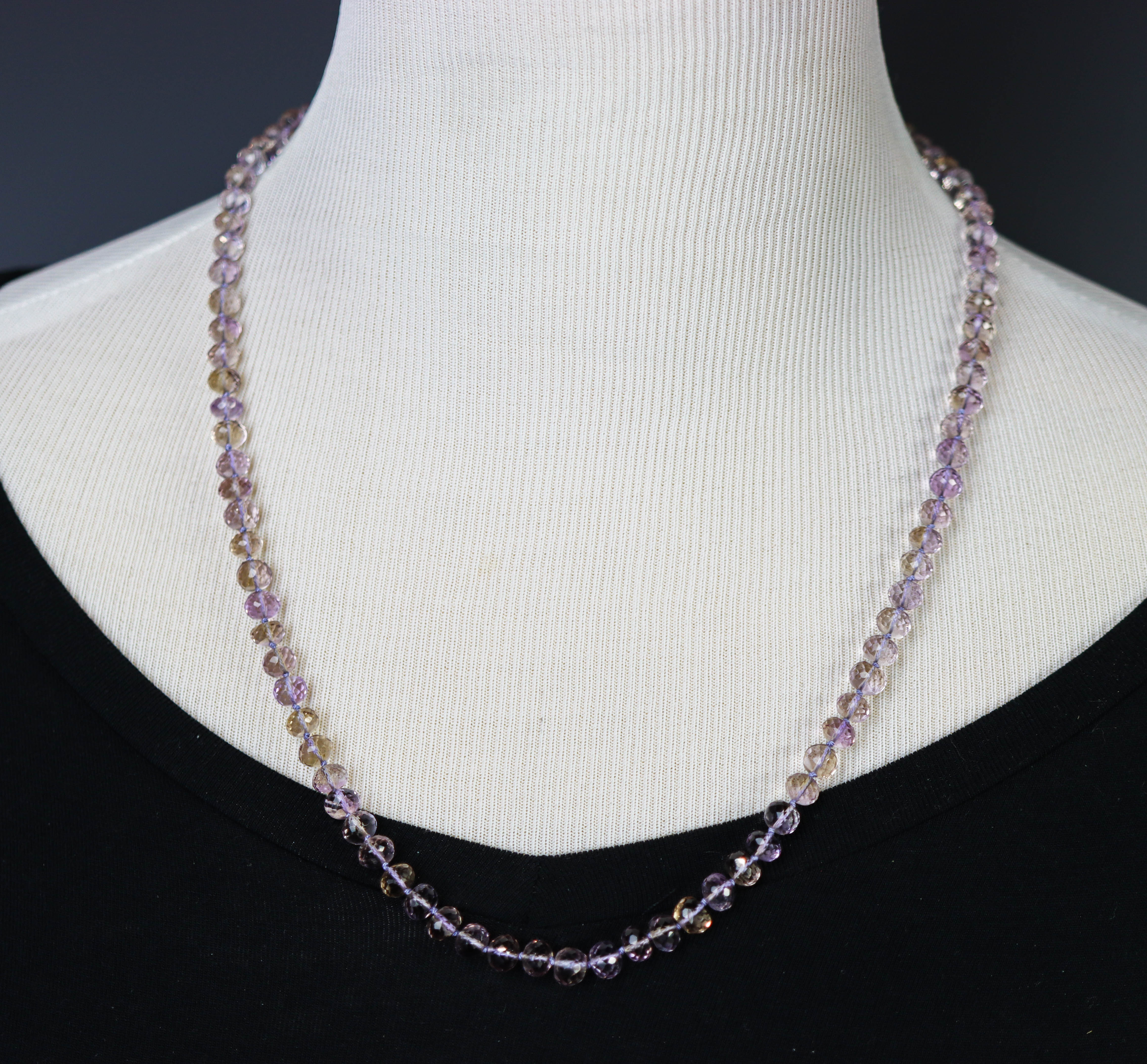 Stunning Ametrine Hand Knotted Bead Necklace Sterling Silver