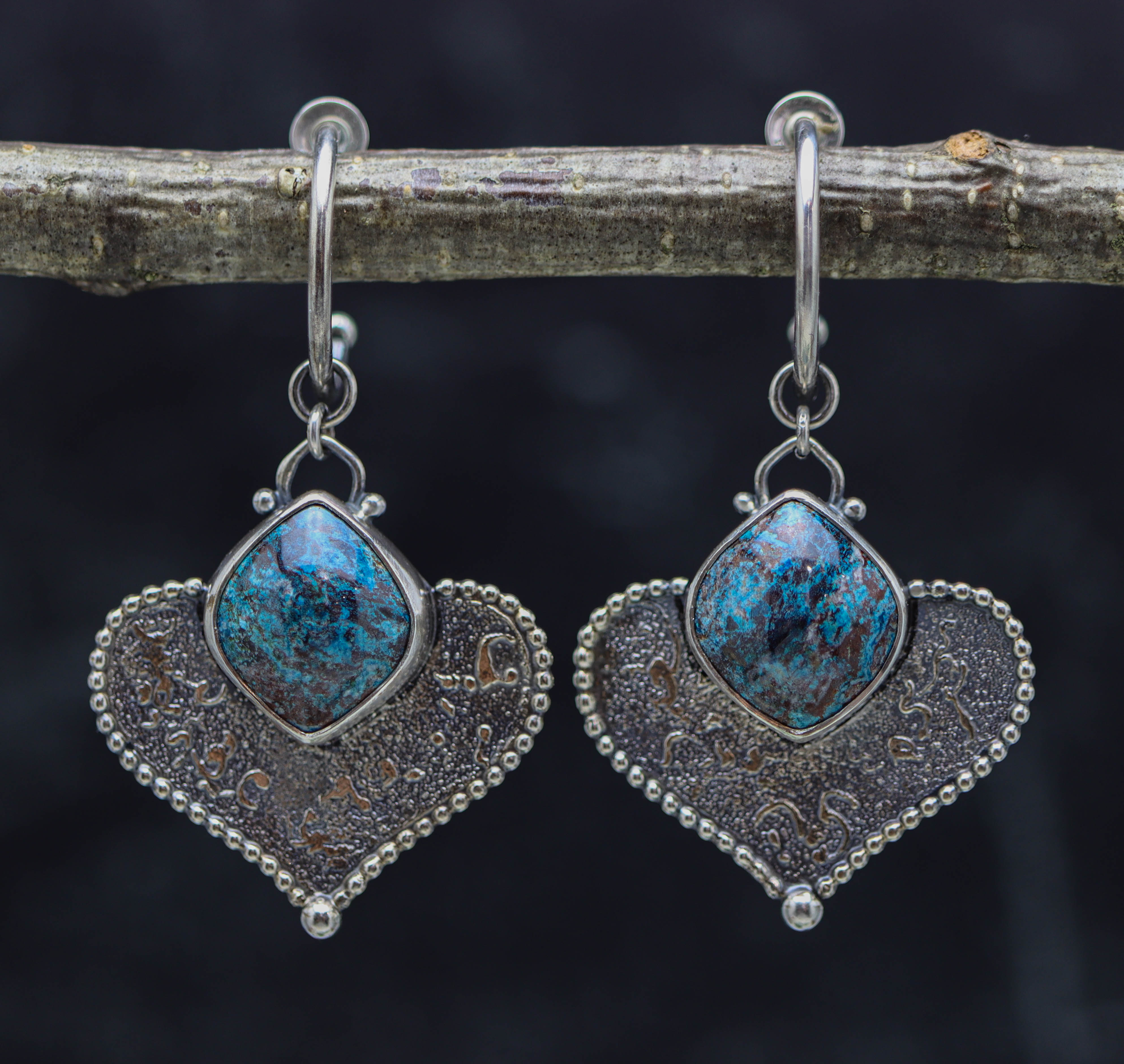 Shattukite Dangle Hoop Earrings Sterling Silver