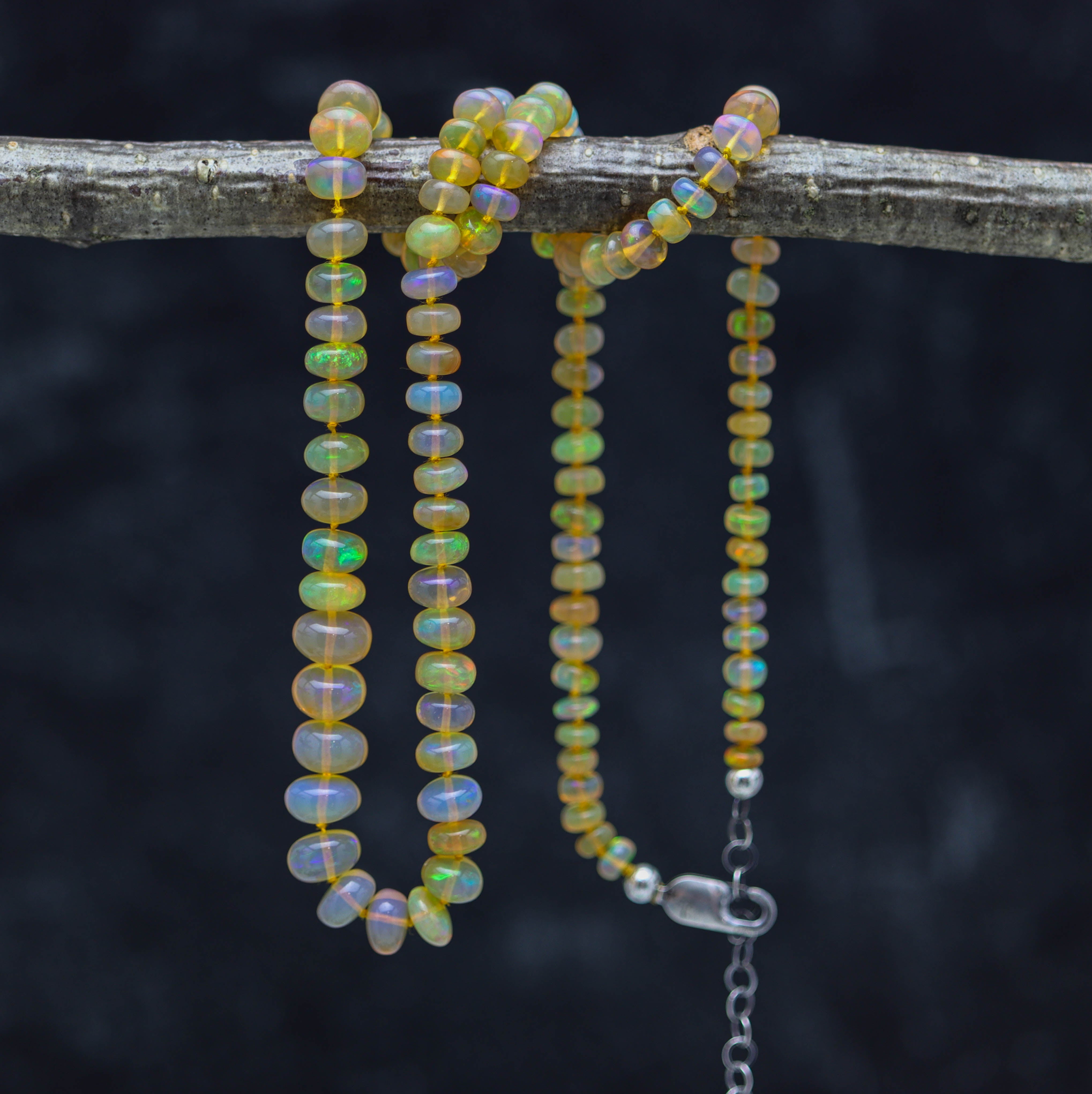Ethiopian Opal Hand Knotted Necklace Sterling Silver