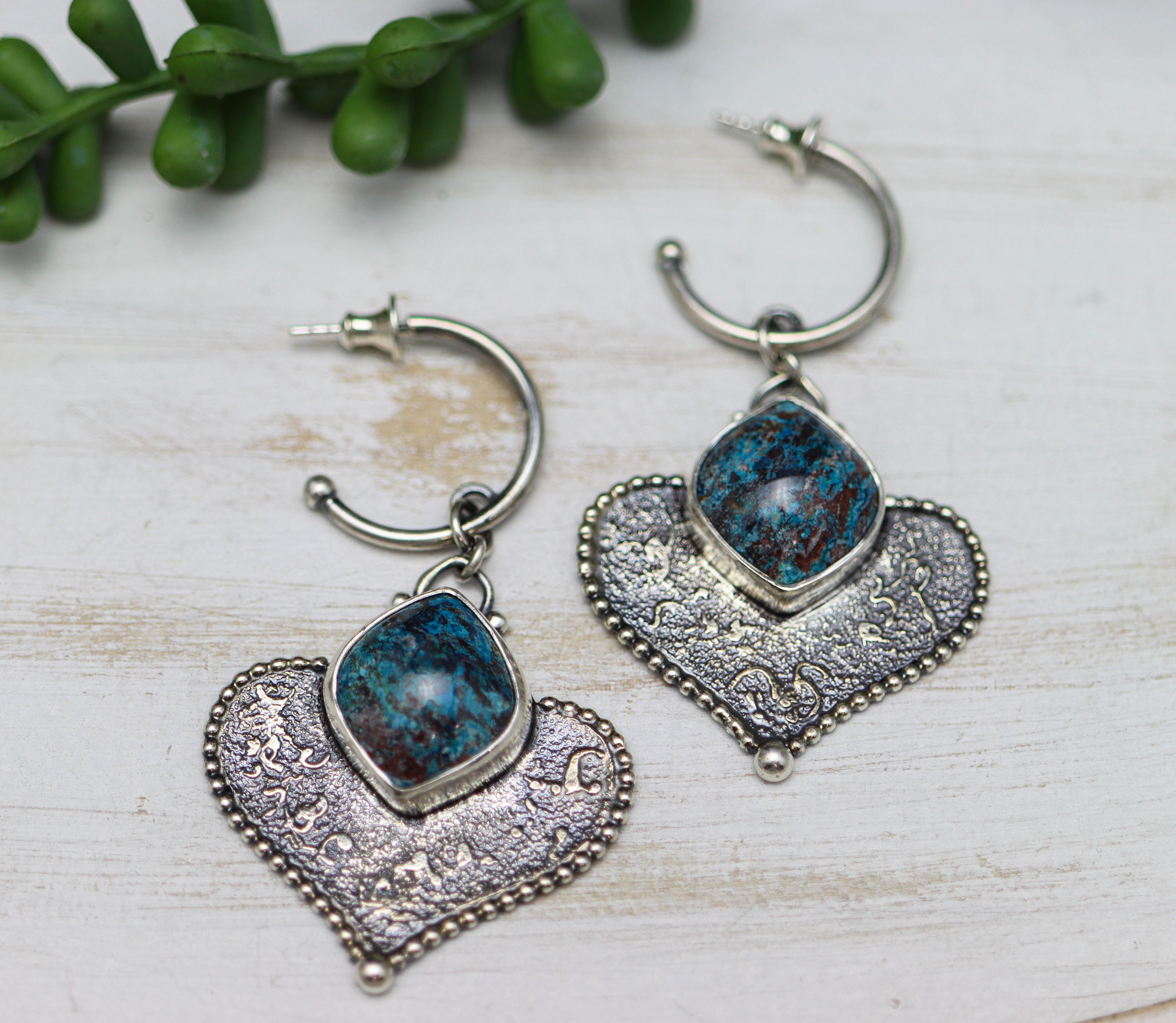 Shattukite Dangle Hoop Earrings Sterling Silver