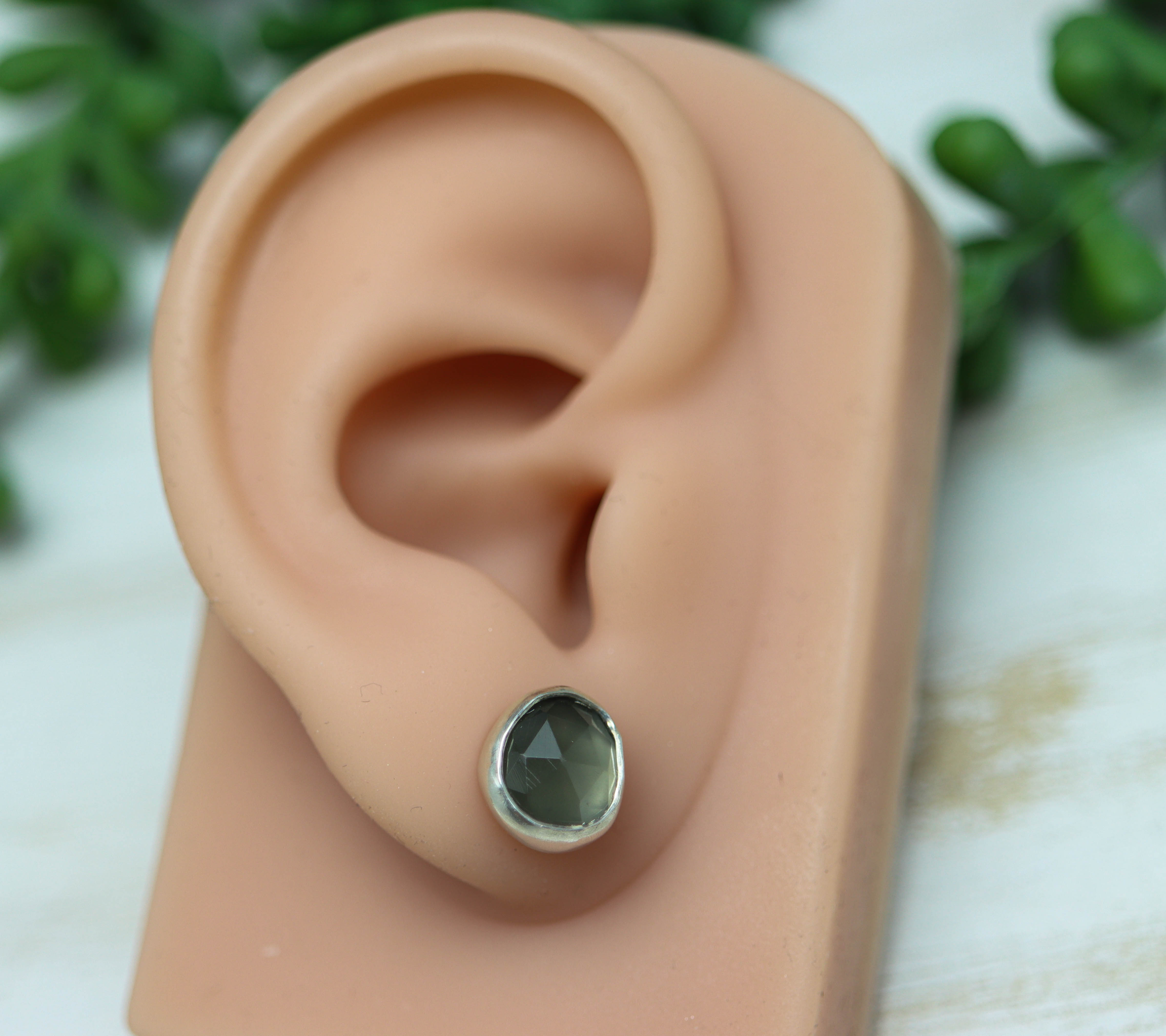 Grey Moonstone Stud Earrings Sterling Silver