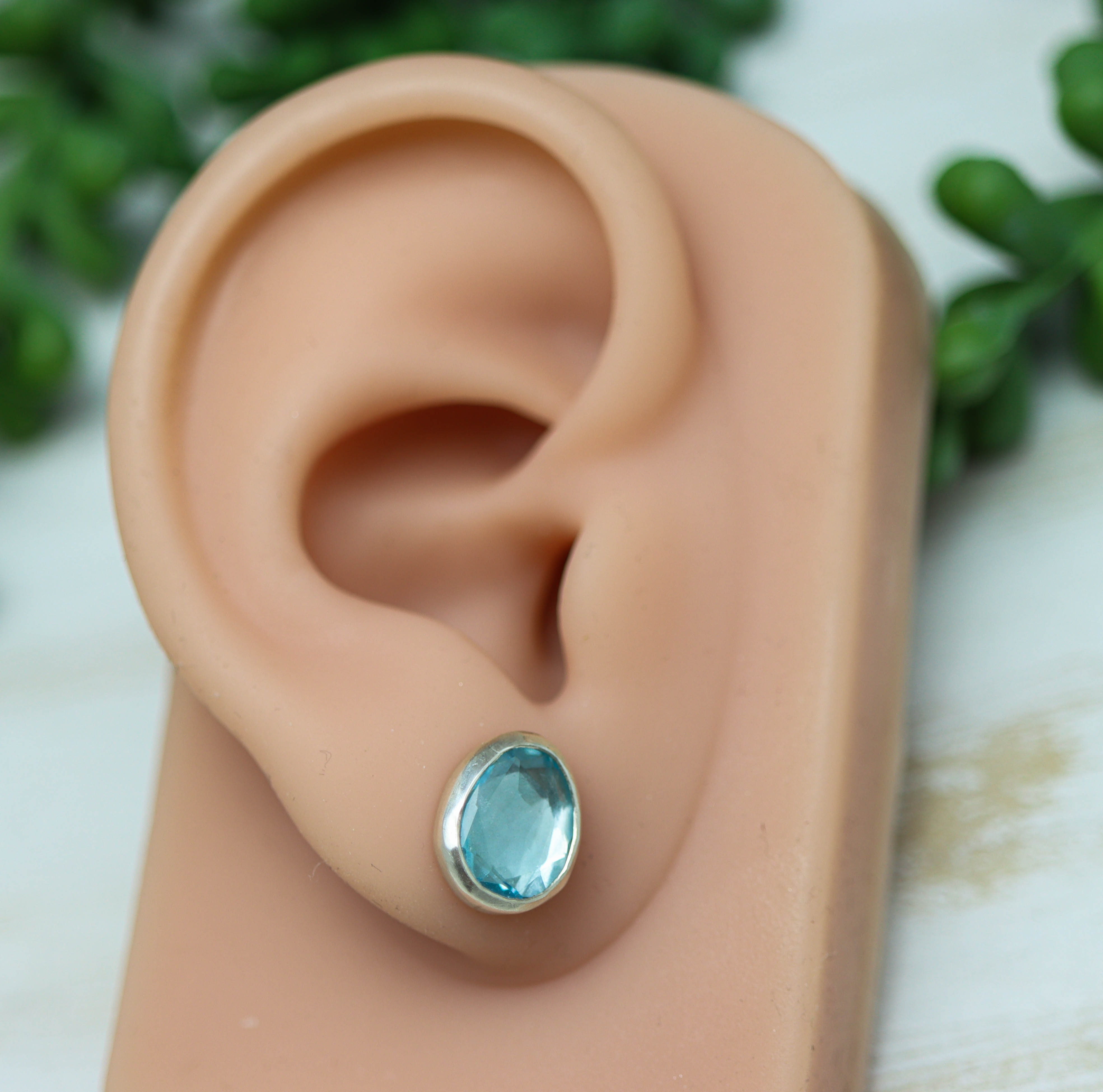 Sparkly Blue Topaz Stud Earrings Sterling Silver