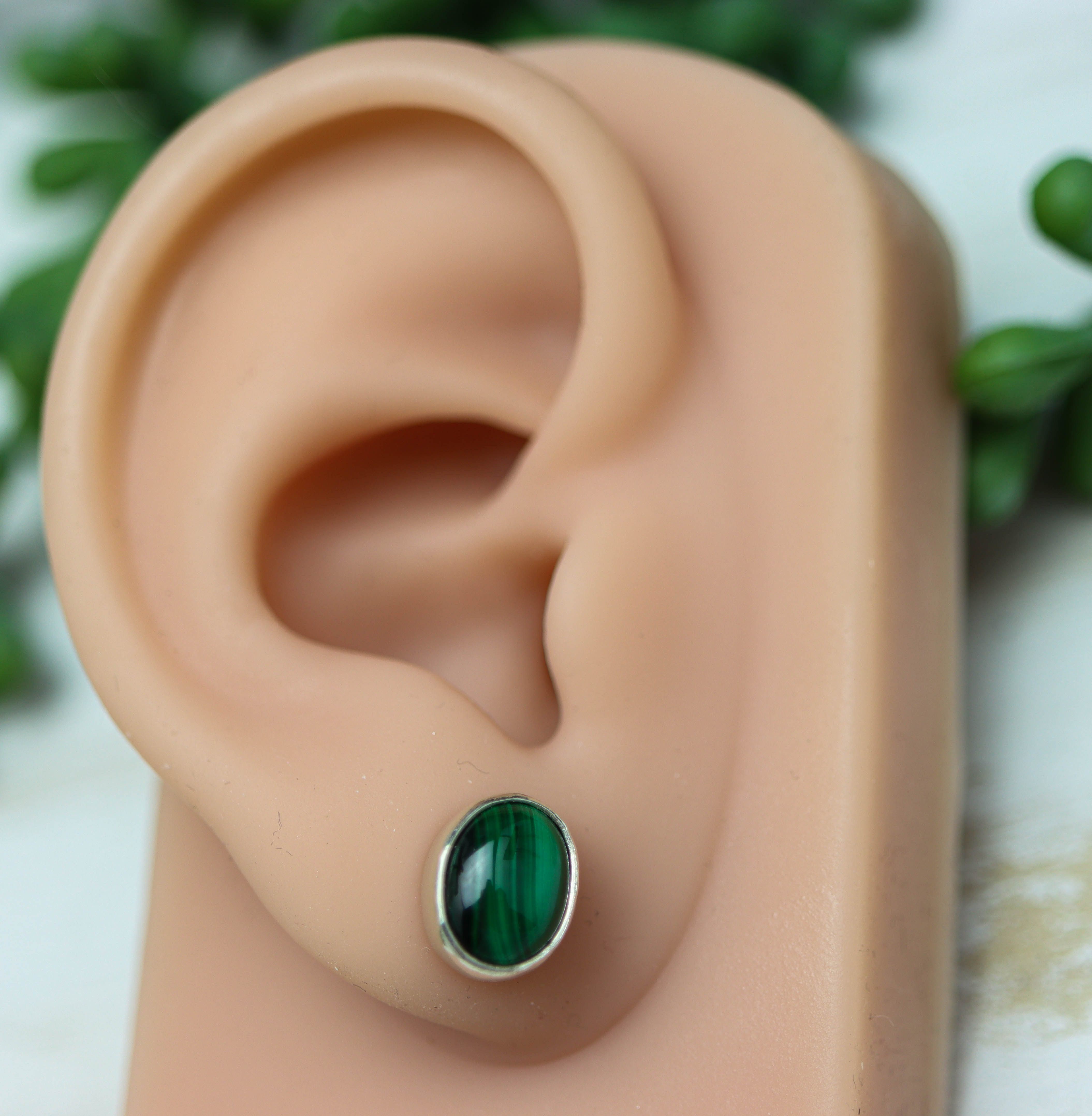Green Malachite Stud Earrings Sterling Silver