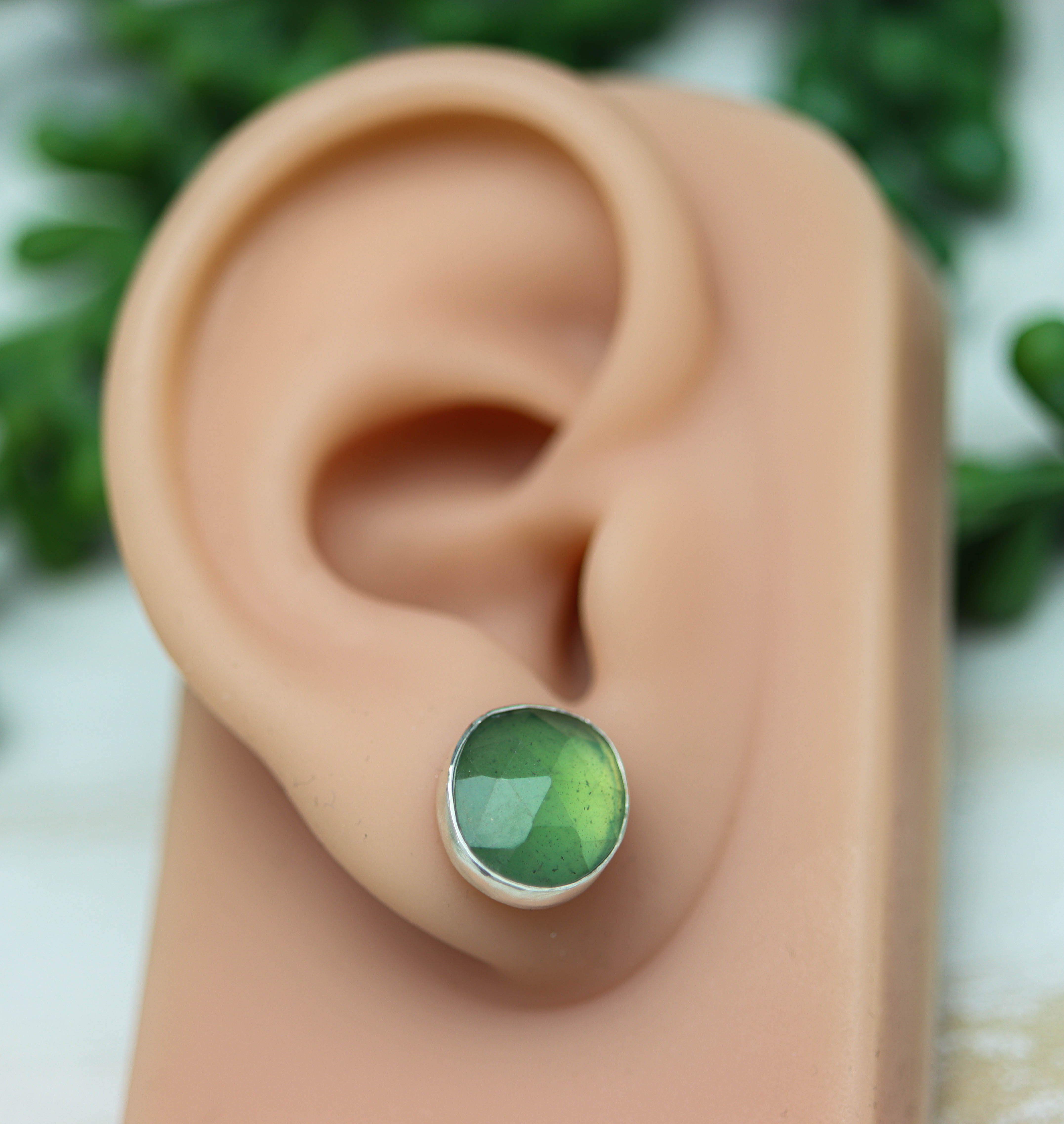 Green Aventurine Stud Earrings Sterling Silver