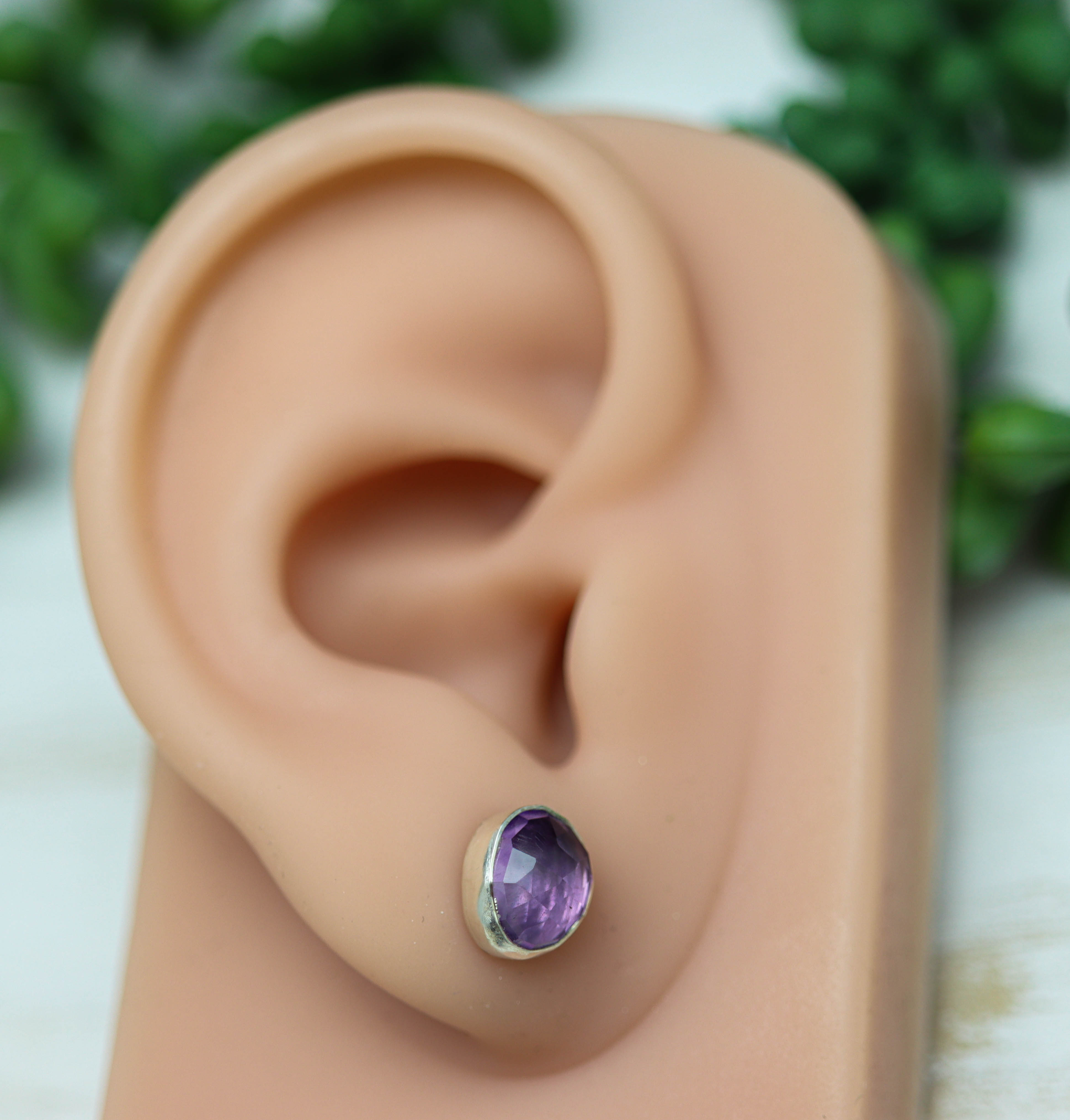 Amethyst Stud Earrings Sterling Silver