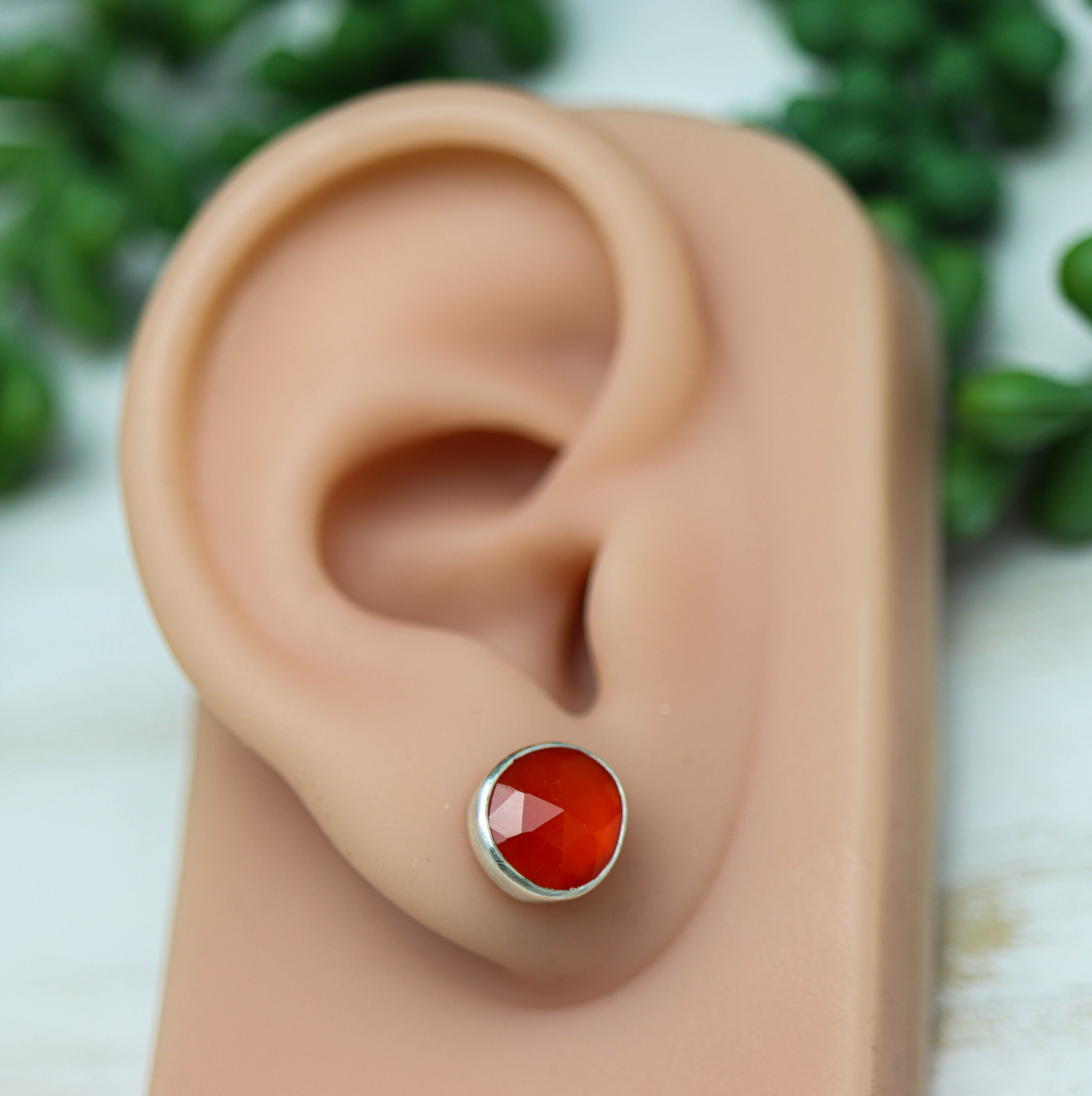 Orange Carnelian Stud Earrings Sterling Silver