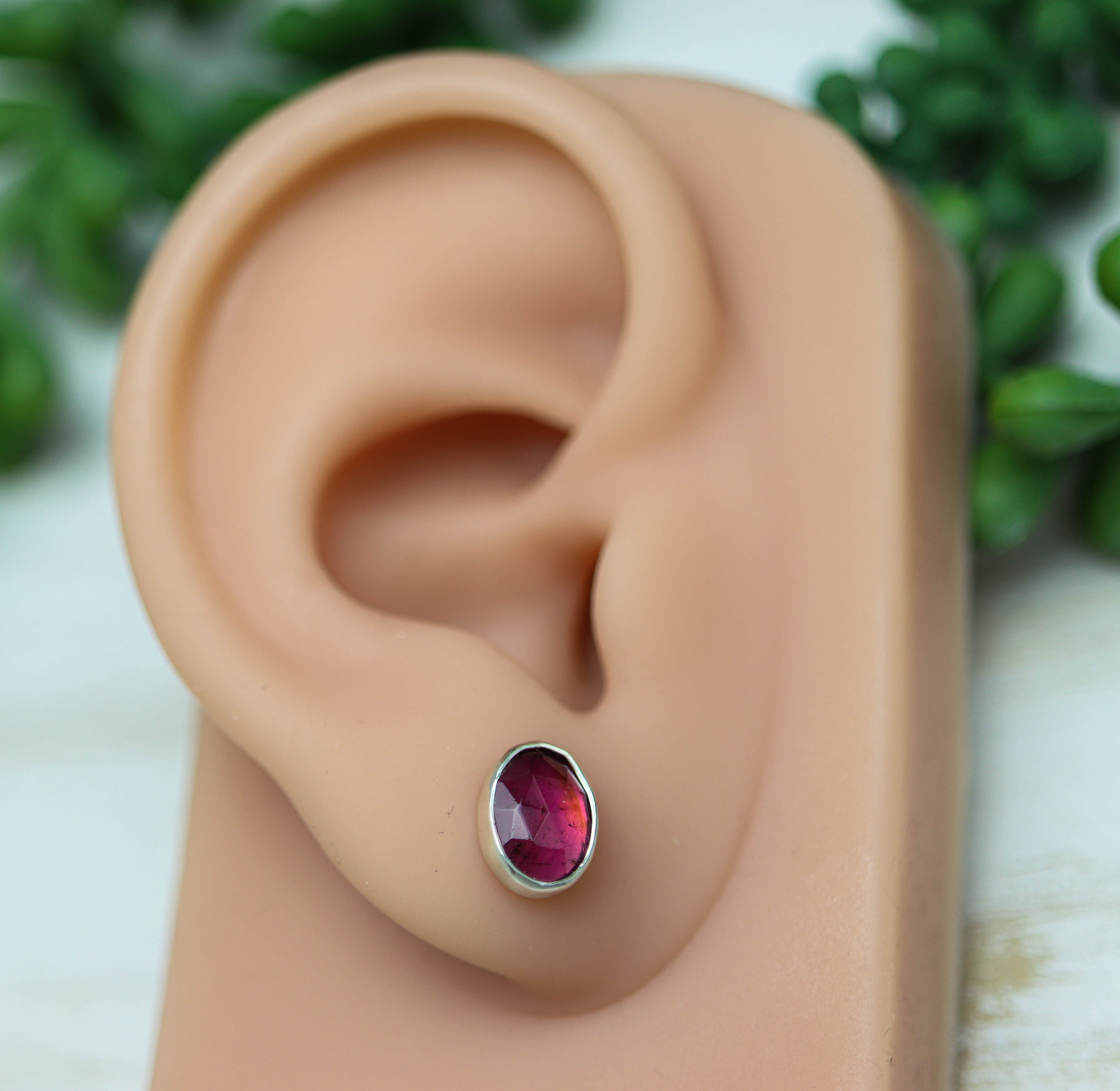 Pink Tourmaline Mismatched Stud Earrings Sterling Silver