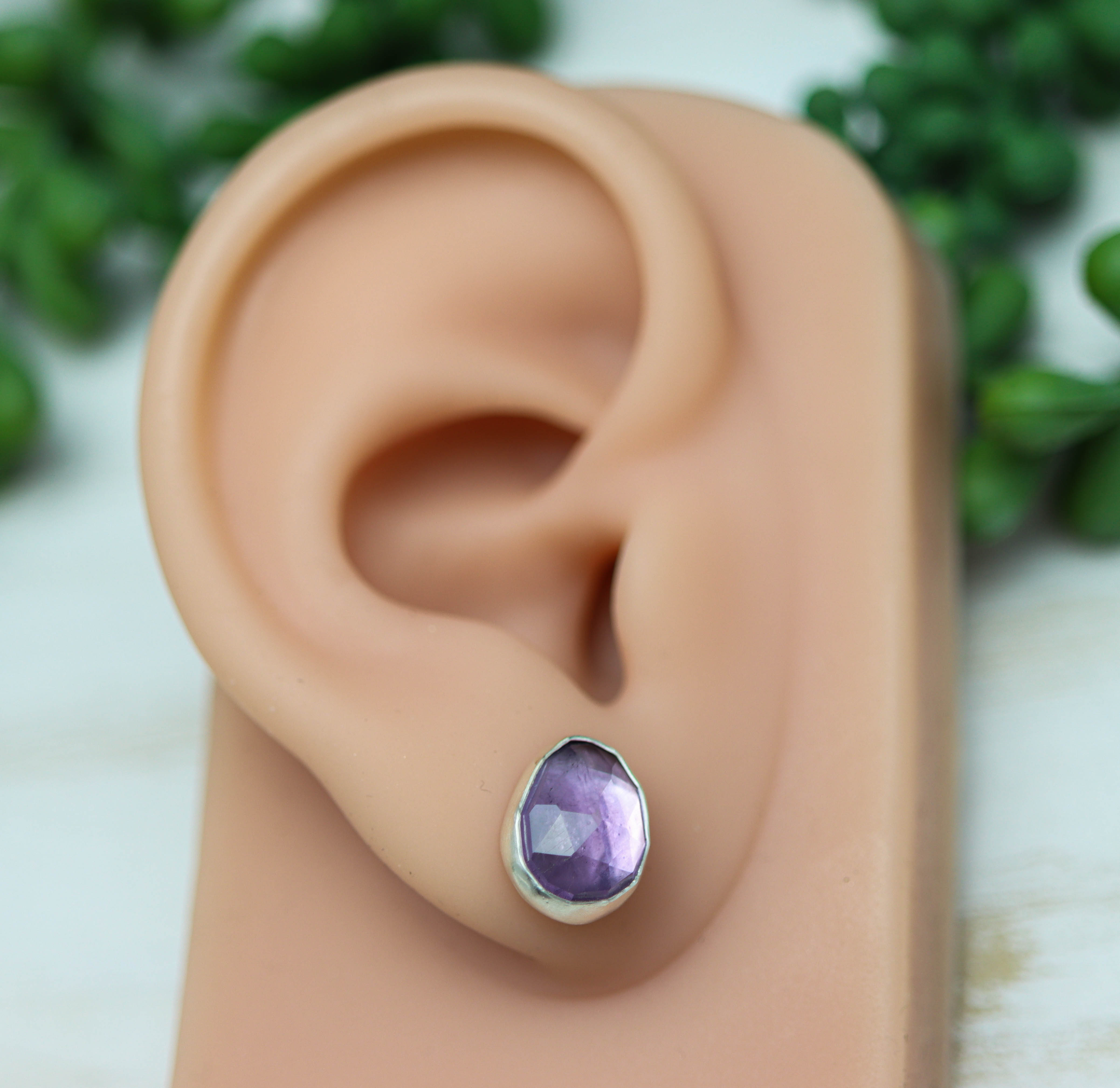 Amethyst Stud Earrings Sterling Silver