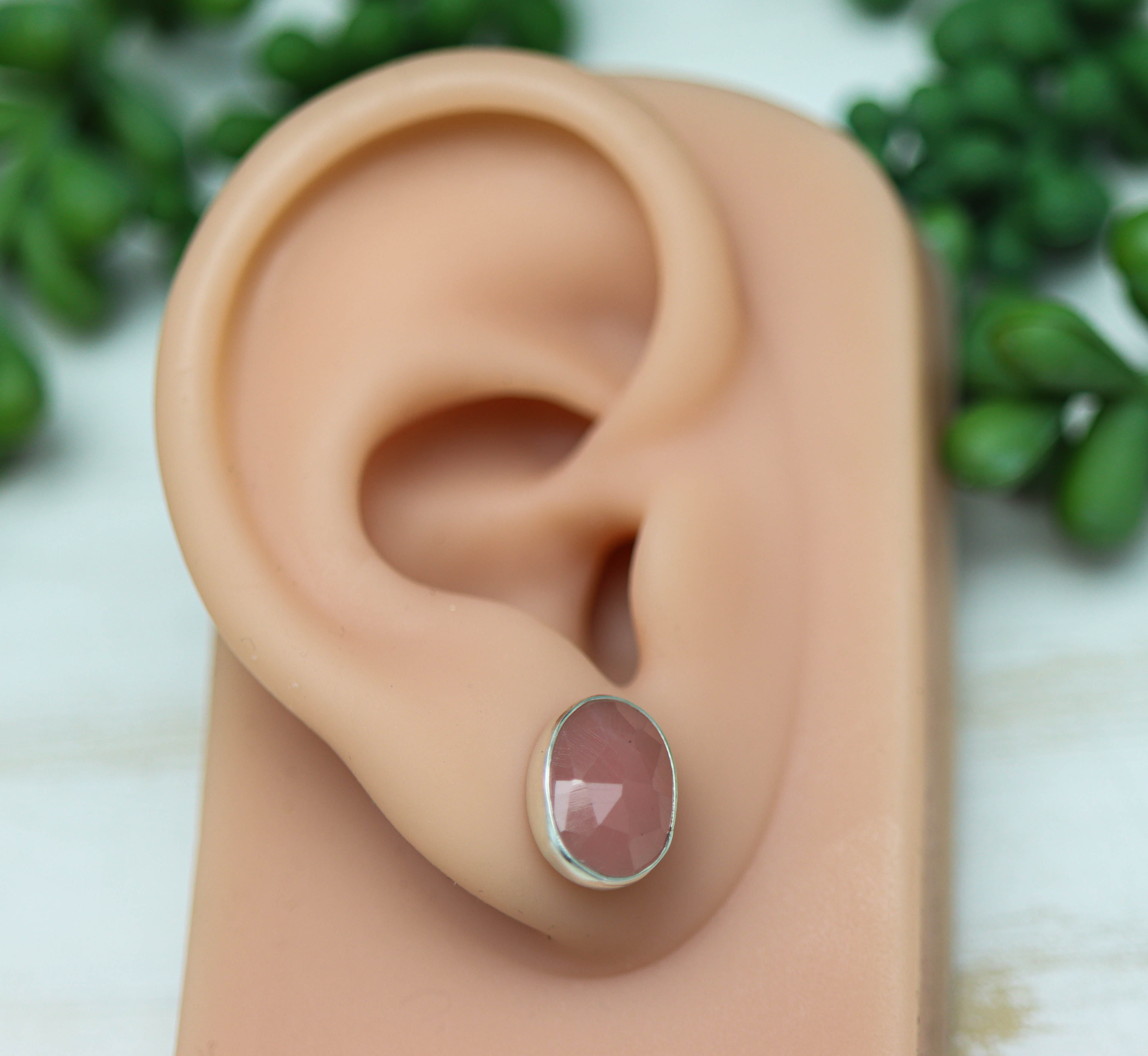 Pink Guava Quartz Stud Earrings Sterling Silver