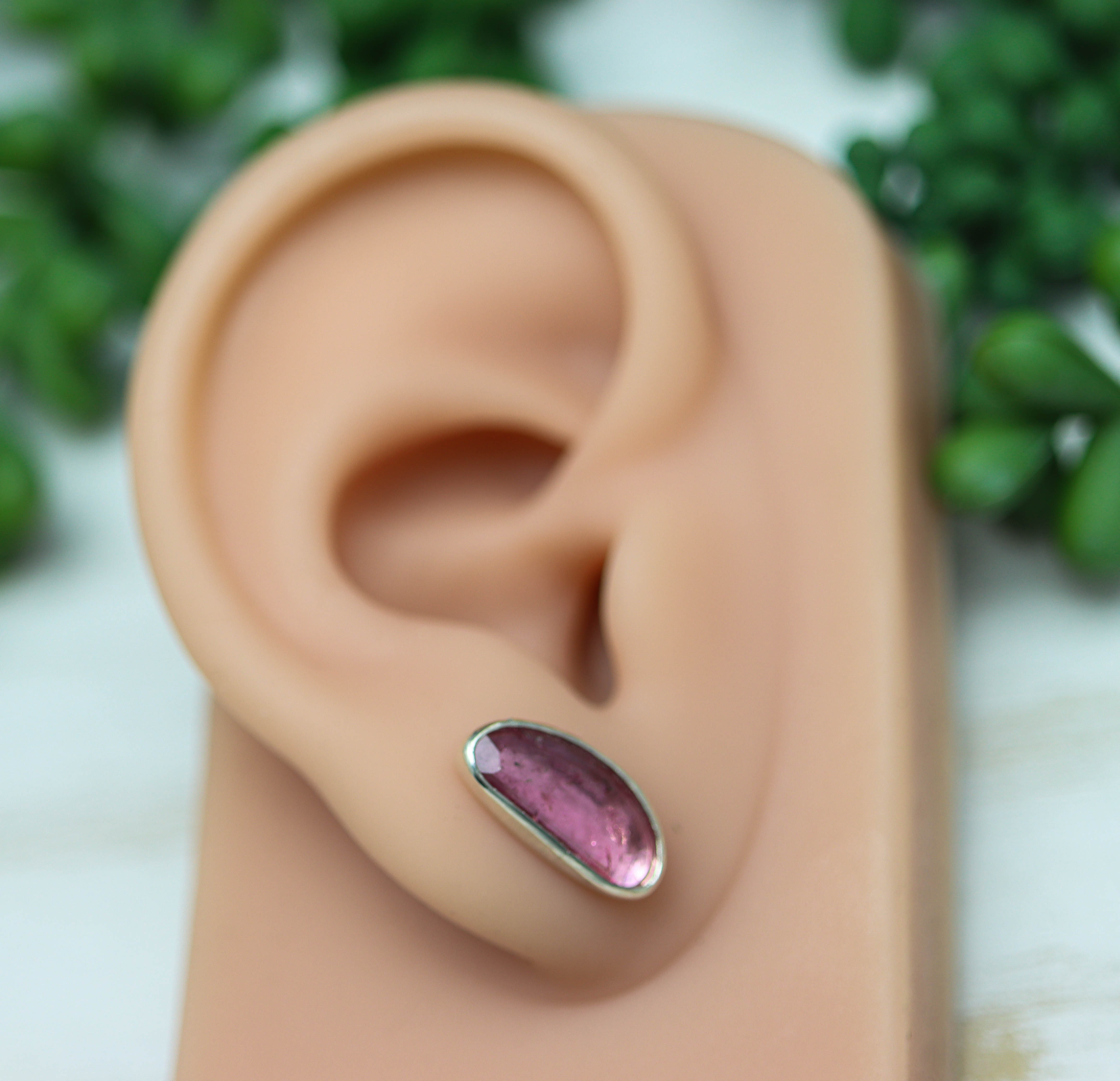 Pink Tourmaline Mismatched Stud Earrings Sterling Silver