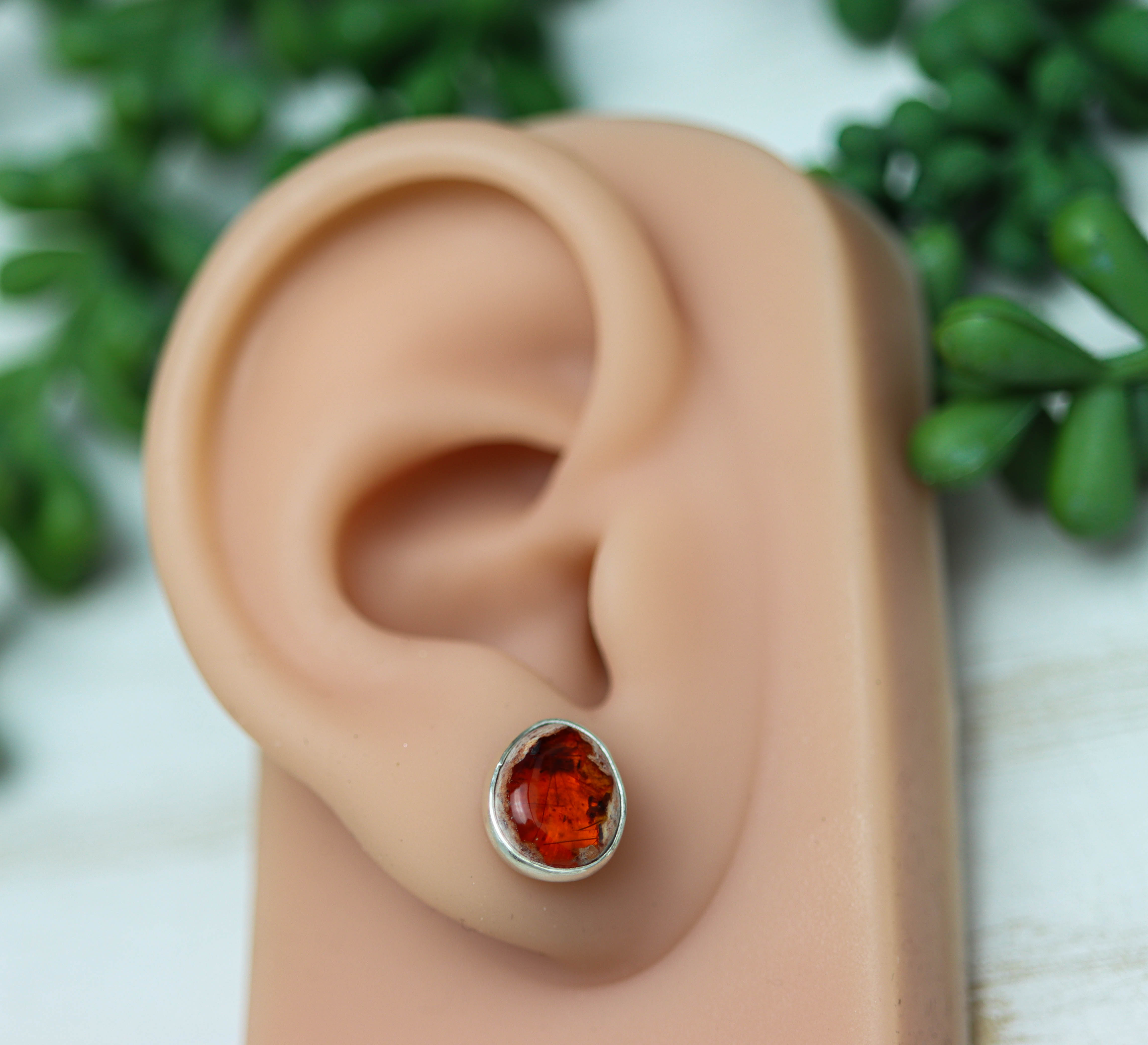 Mexican Fire Opal Stud Earrings Sterling Silver