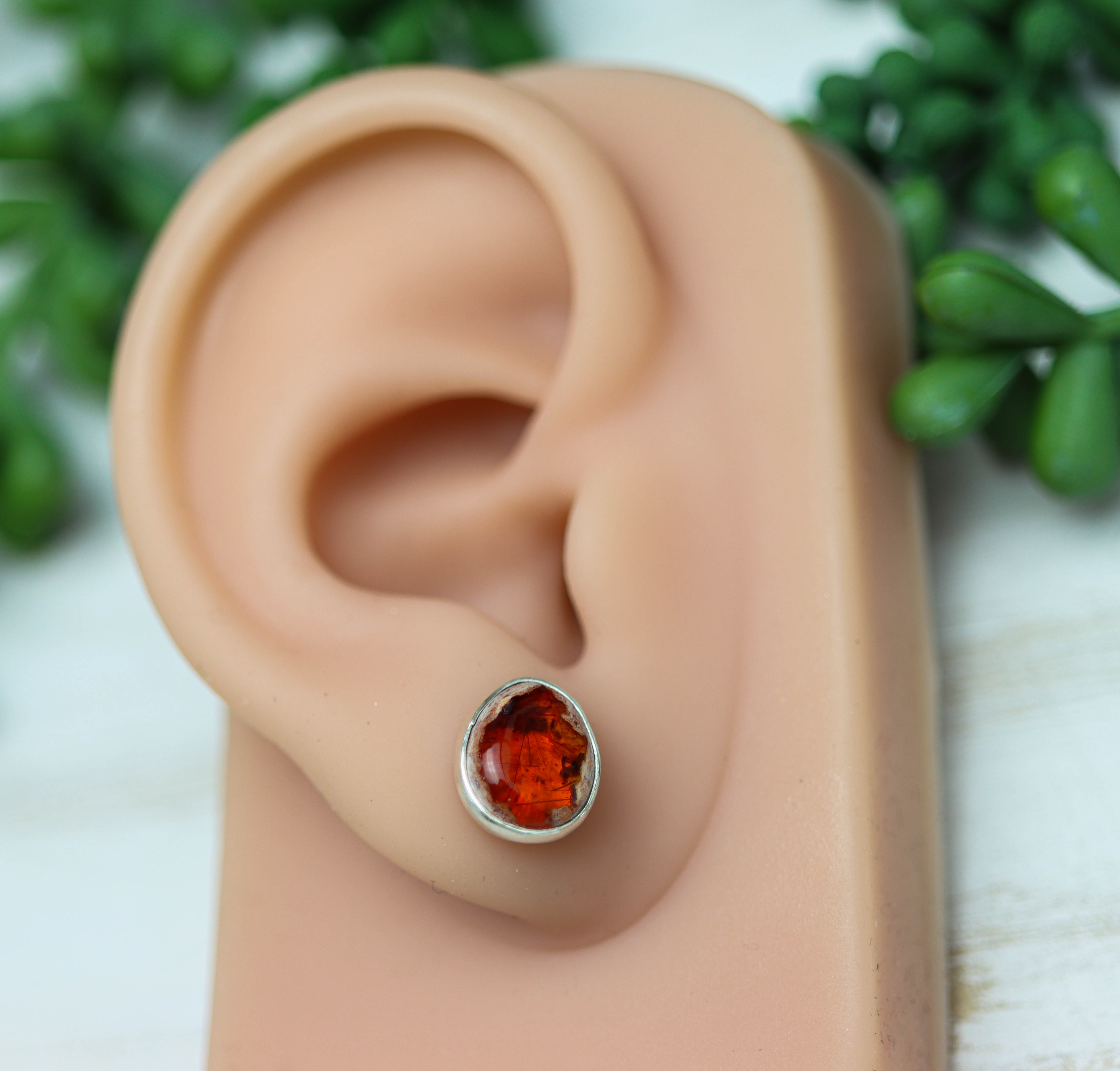 Red Garnet Stud Earrings Sterling Silver