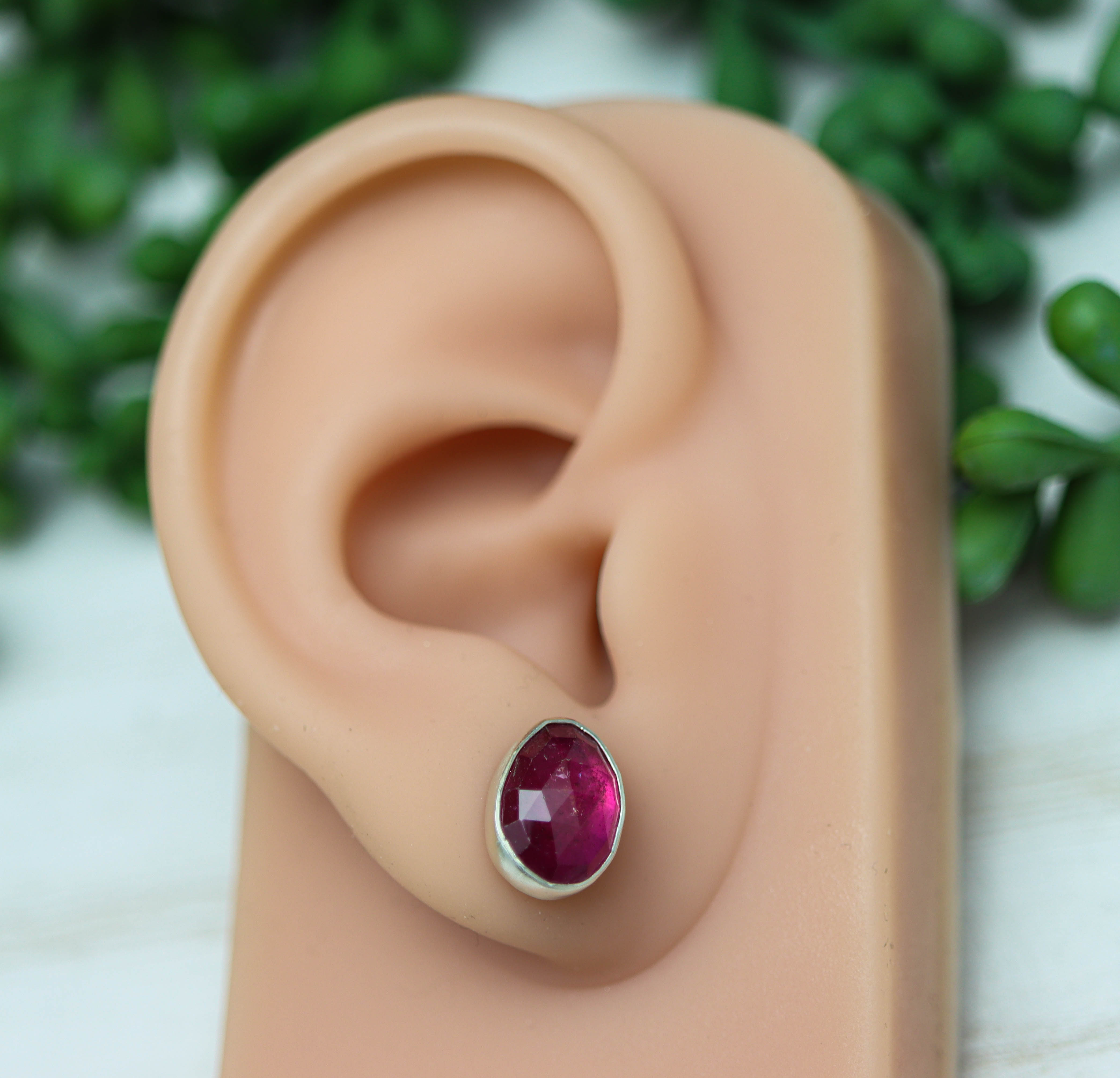 Pink Tourmaline Mismatched Stud Earrings Sterling Silver