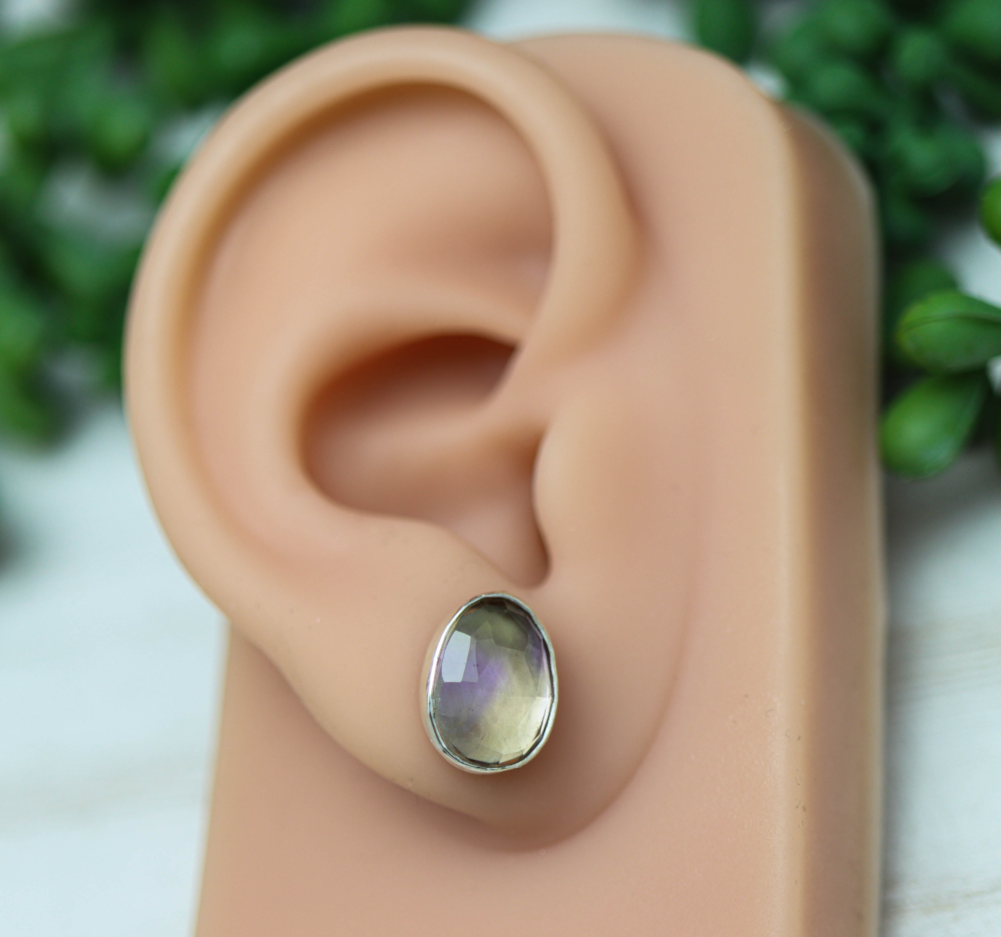 Ametrine Amethyst and Citrine Stud Earrings Sterling Silver