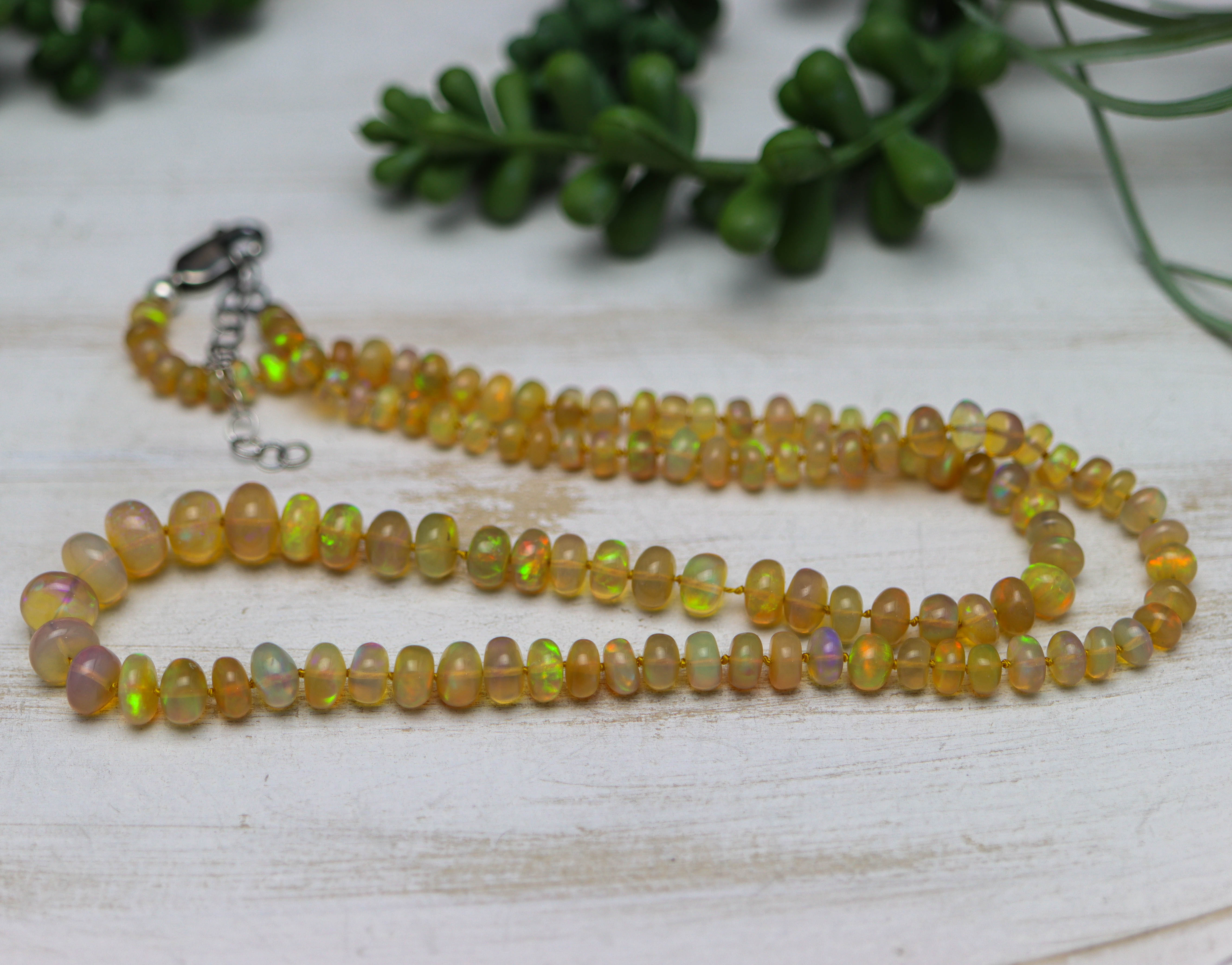 Ethiopian Opal Hand Knotted Necklace Sterling Silver